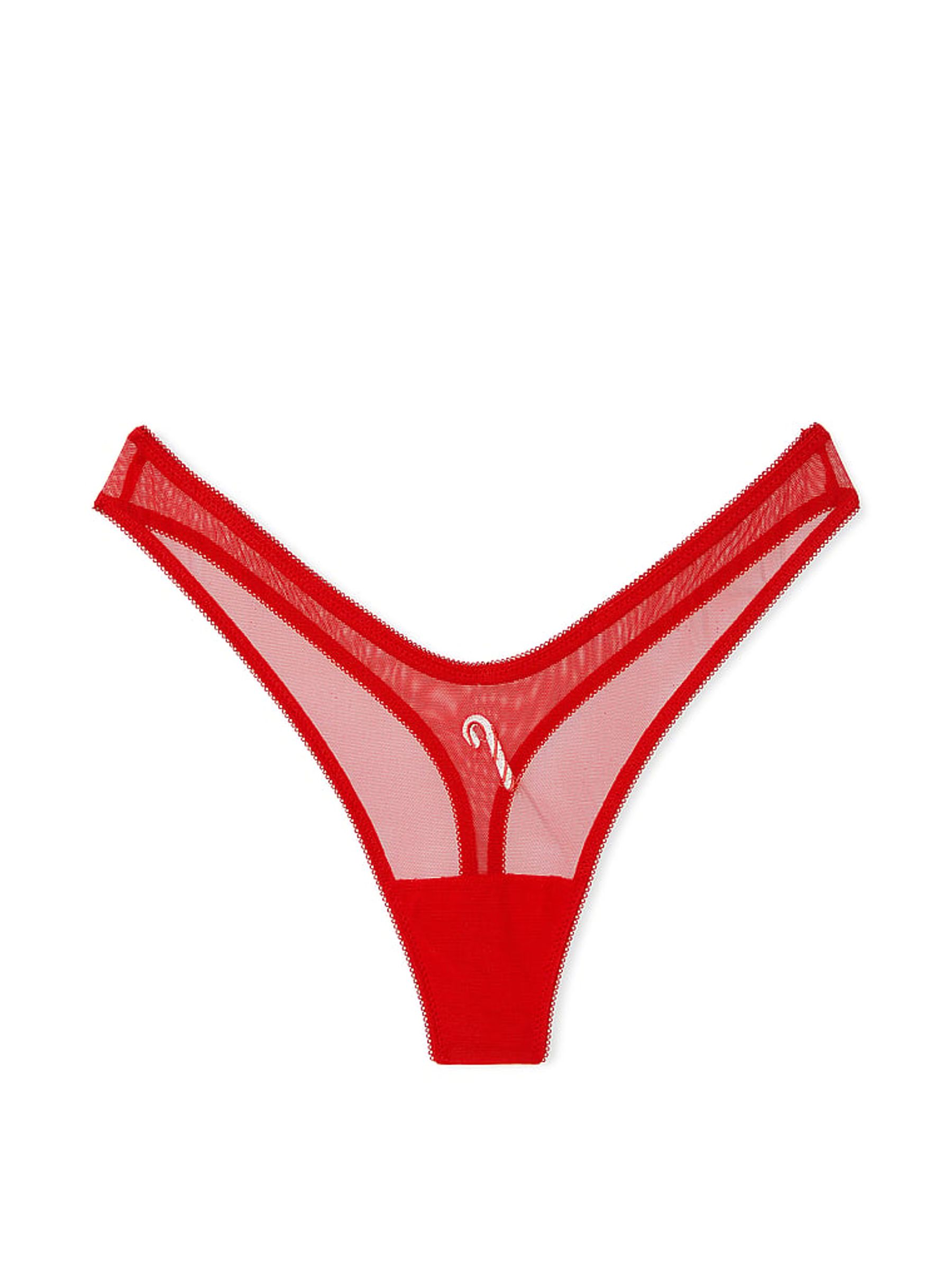 Lipstick Red Candy Cane Mesh Thong Knickers - Image 3 of 3