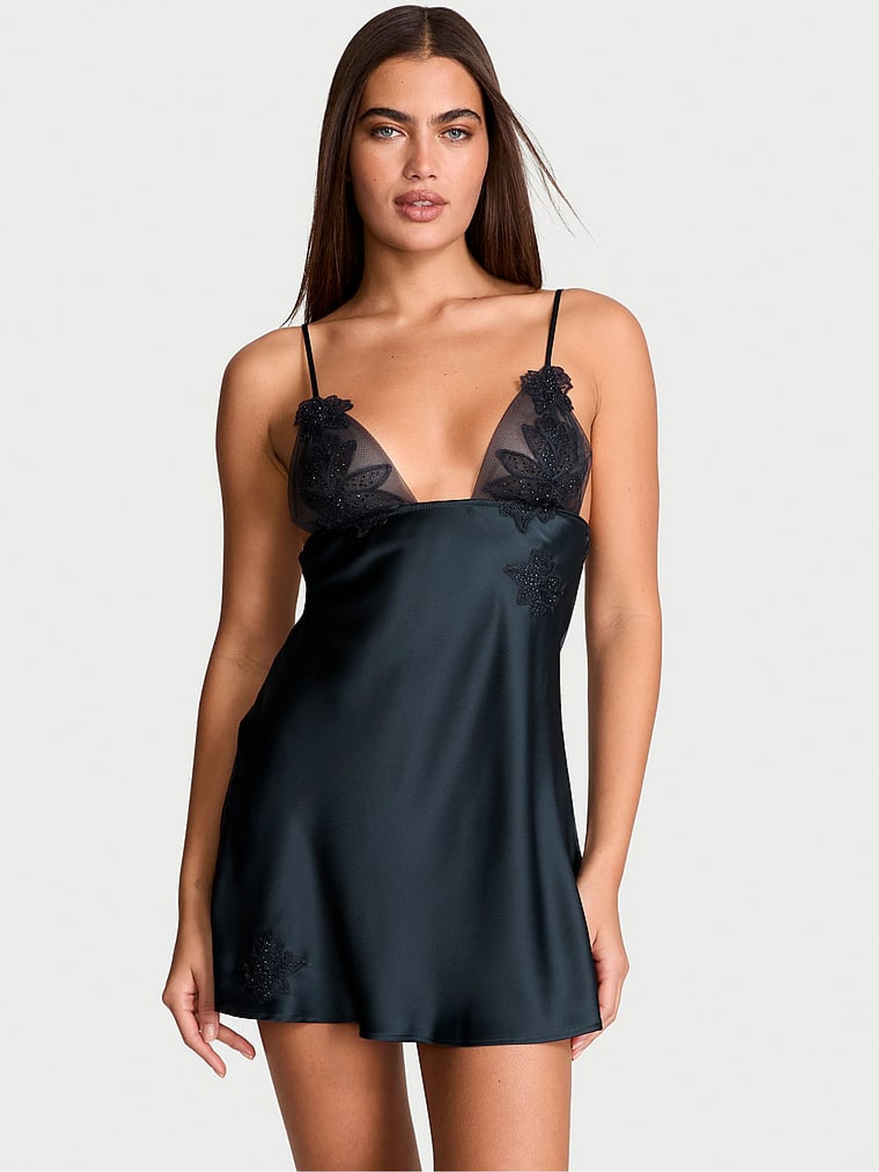 Dark Twilight Blue Ziggy Embellished Triangle Mini Slip Dress - Image 1 of 1