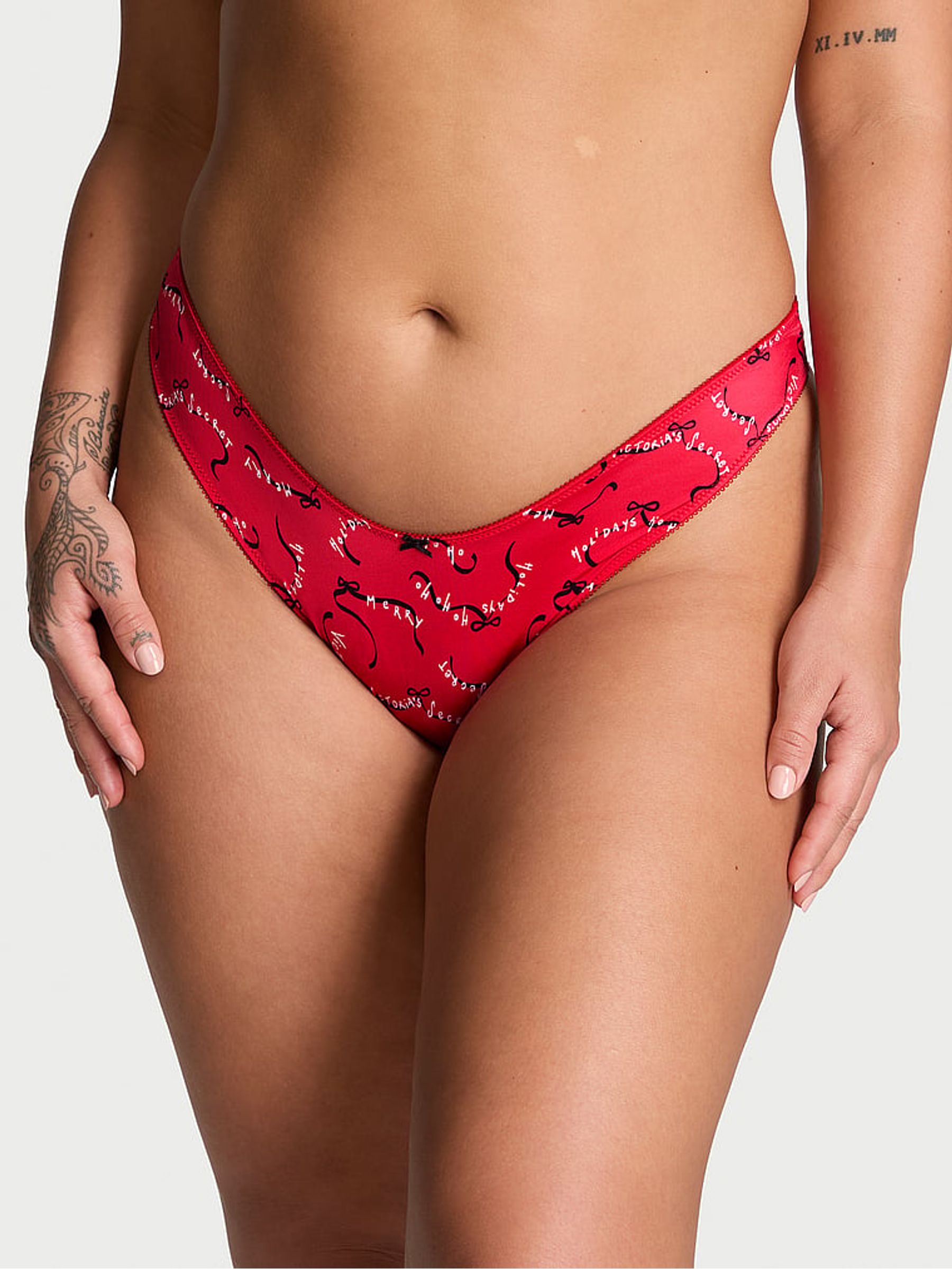 Lipstick Red Bows Thong Knickers - Image 1 of 3