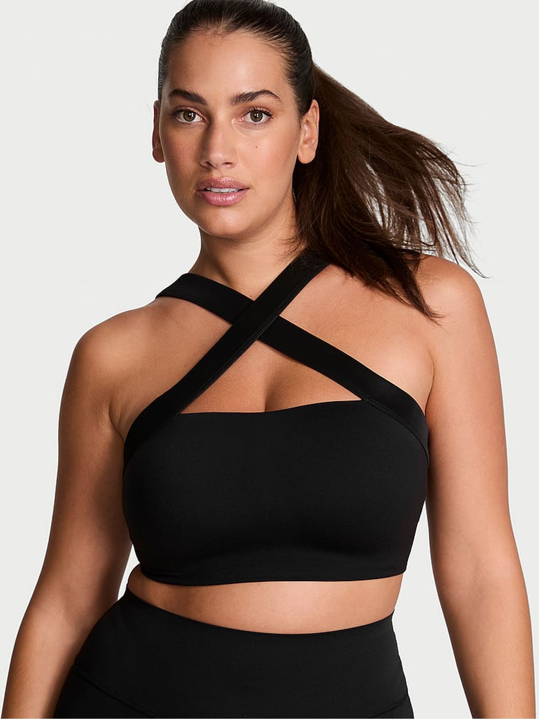 Black Activate™ Faux Leather Mix Sports Bra - Image 1 of 4