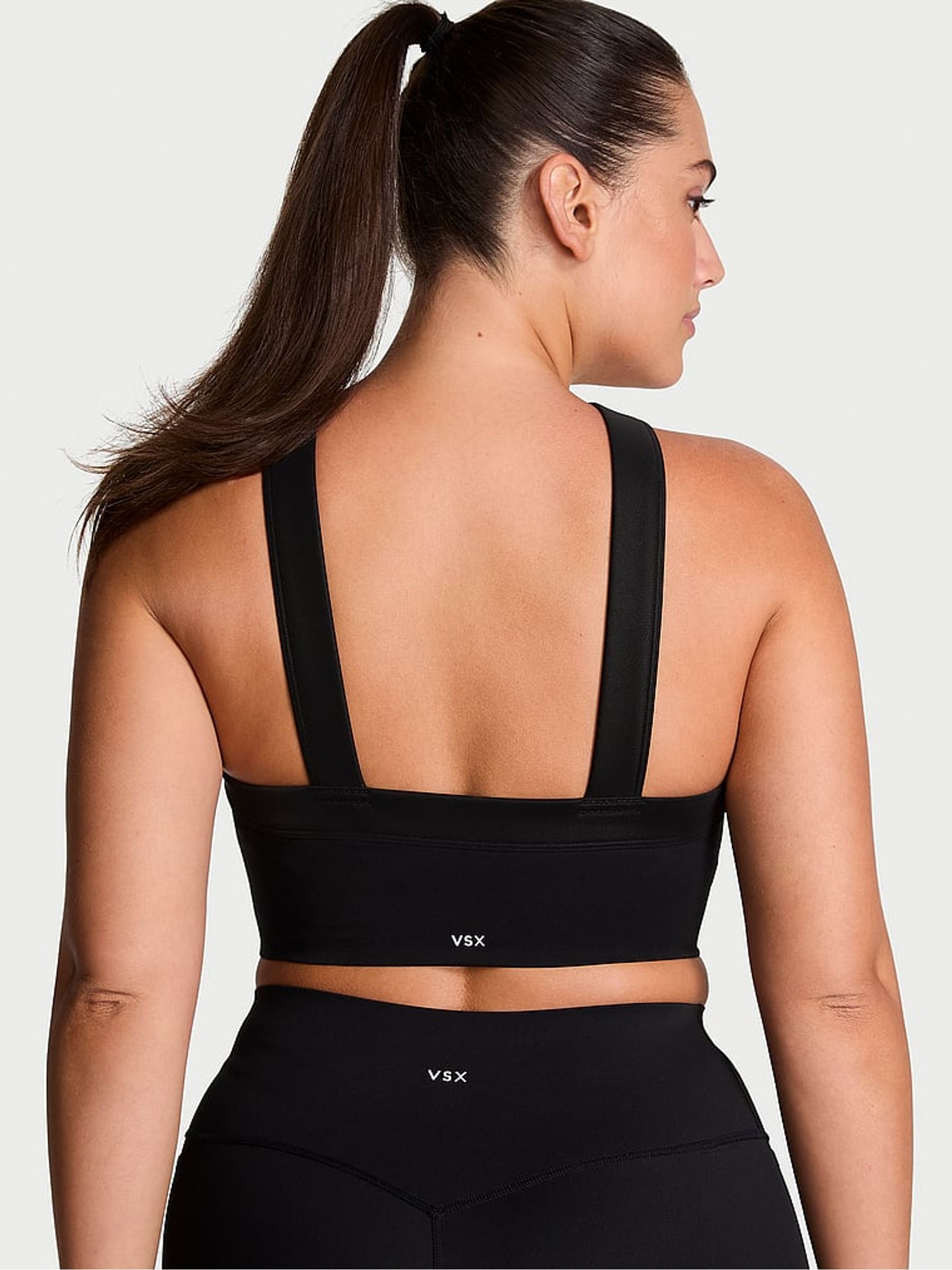 Black Activate™ Faux Leather Mix Sports Bra - Image 2 of 4