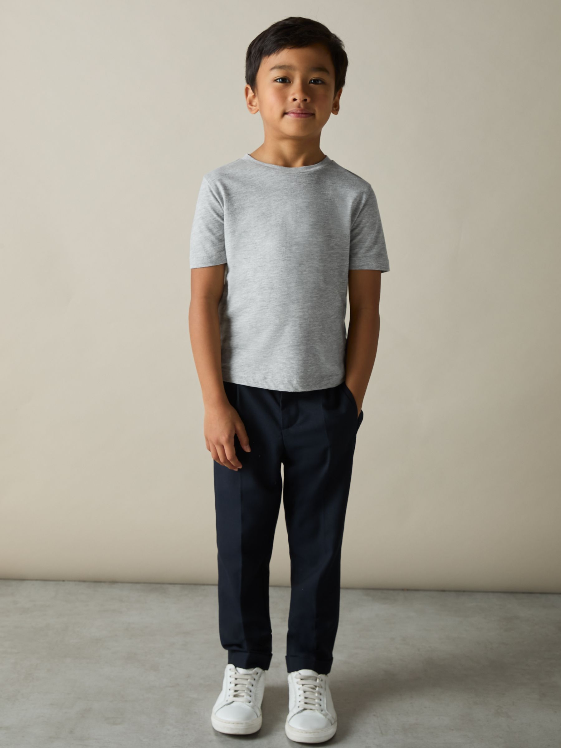 9-13 yrs 3 Pack Cotton Crew-Neck T-Shirts in White/Soft Grey/Navy - Image 2 of 5