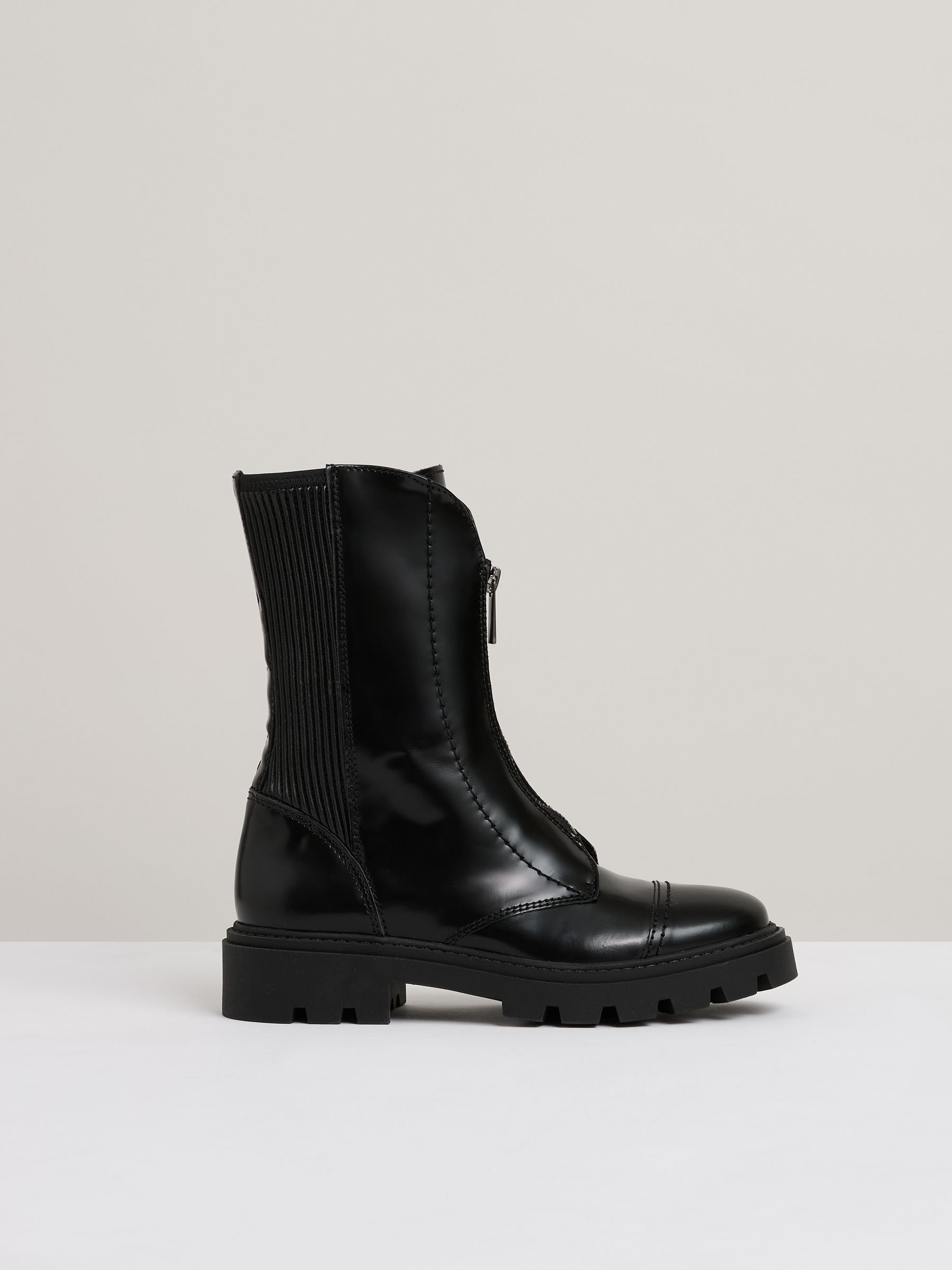 Leather Zip-Front Ankle Boots in Black - Image 1 of 5