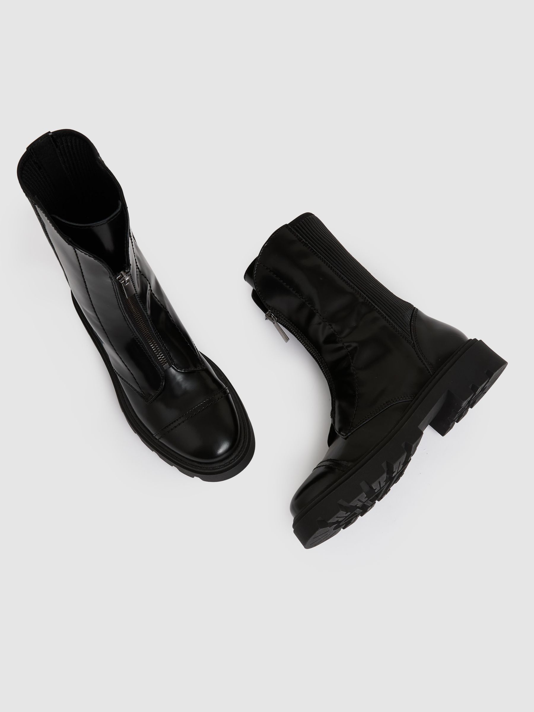Leather Zip-Front Ankle Boots in Black - image 4