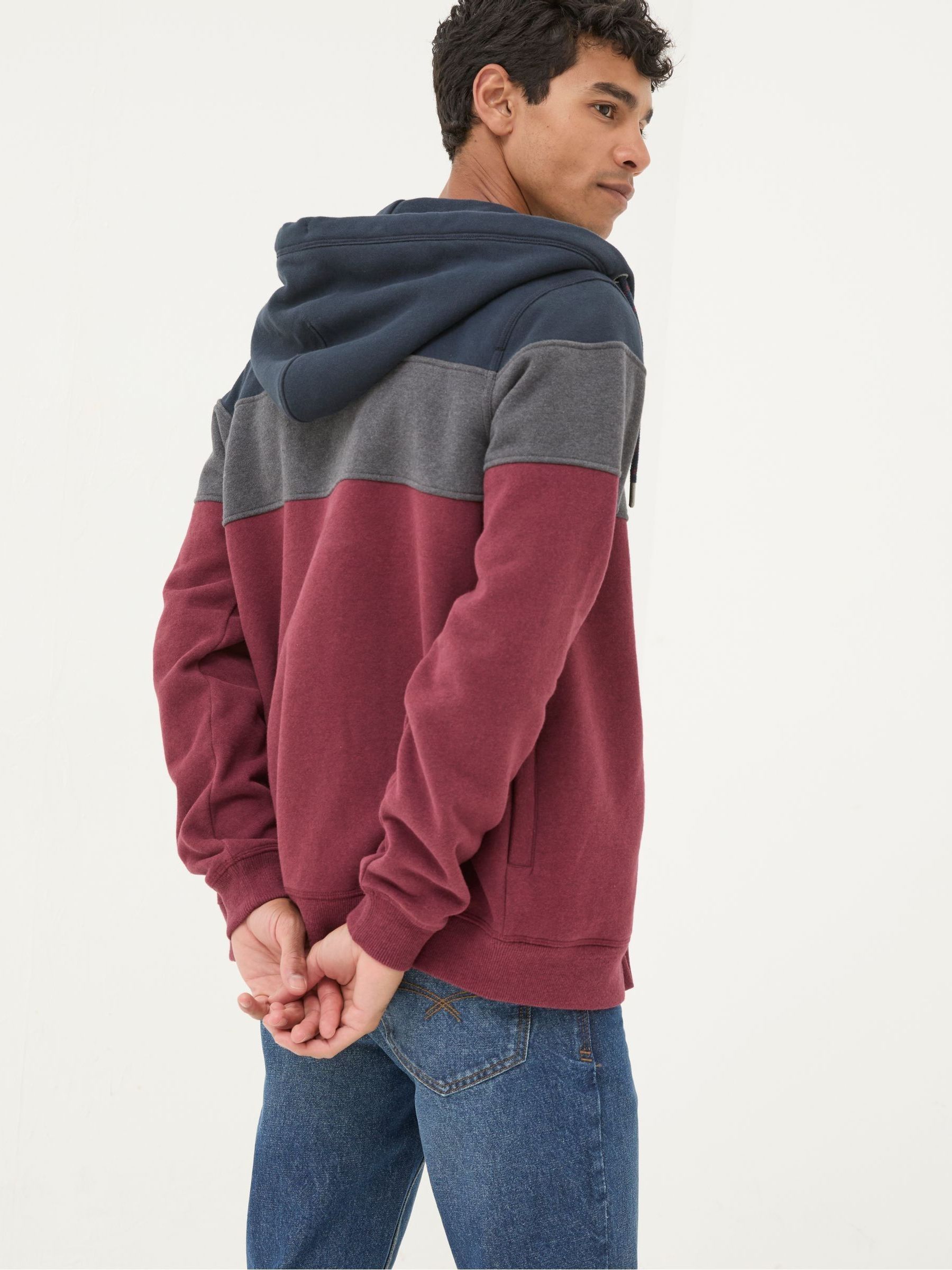 Plum Purple 100% Cotton Brooke Stripe Zip Through Hoodie - Image 3 of 7
