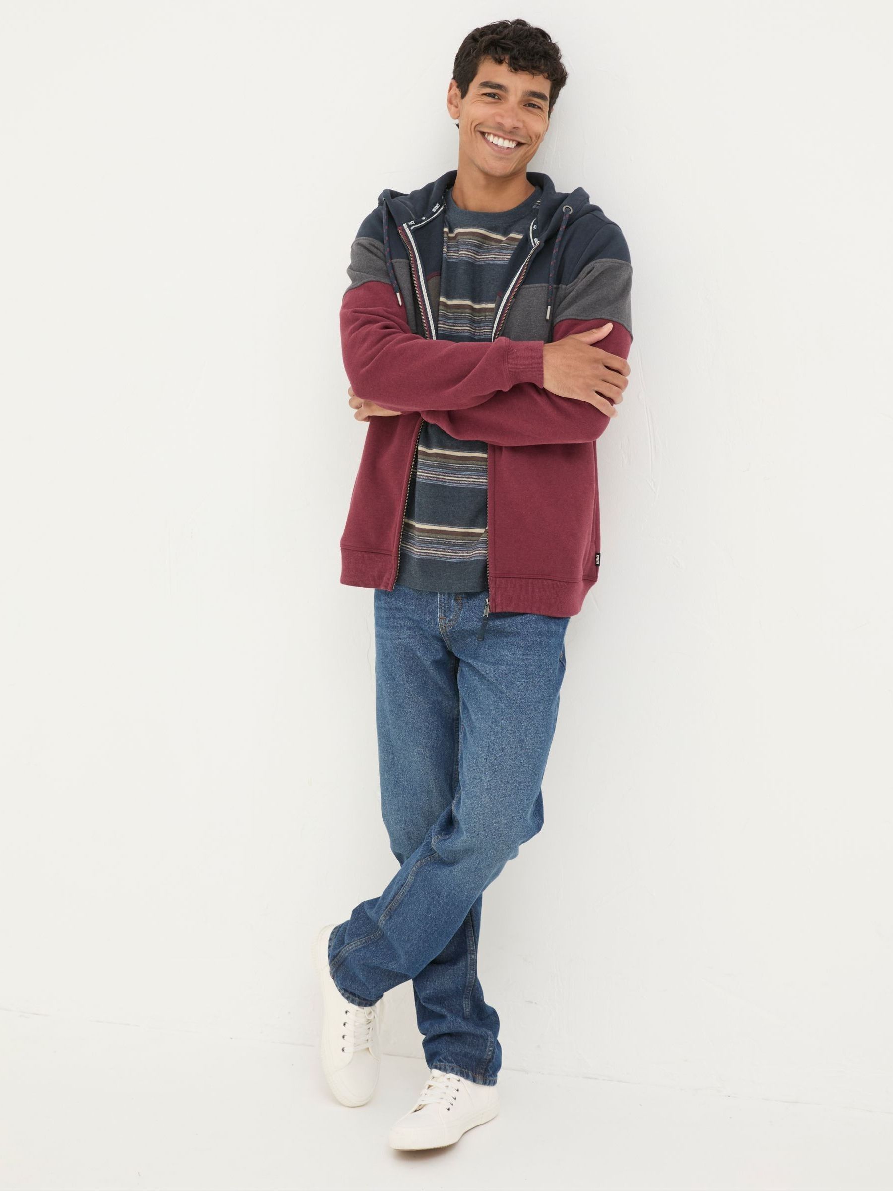 Plum Purple 100% Cotton Brooke Stripe Zip Through Hoodie - Image 4 of 7