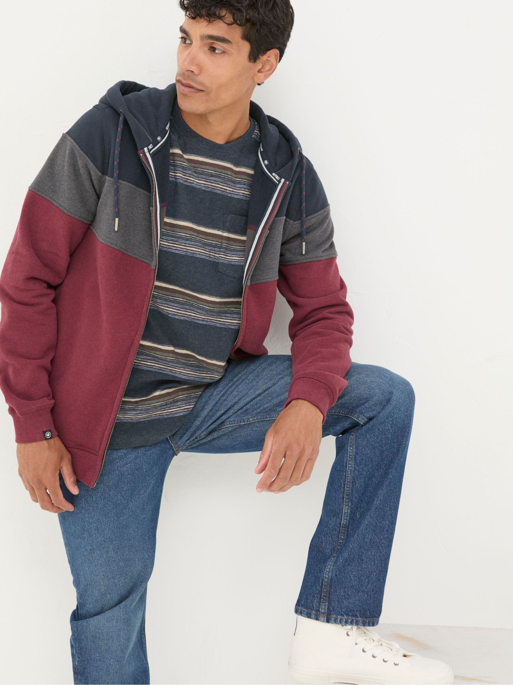 Plum Purple 100% Cotton Brooke Stripe Zip Through Hoodie - Image 5 of 7