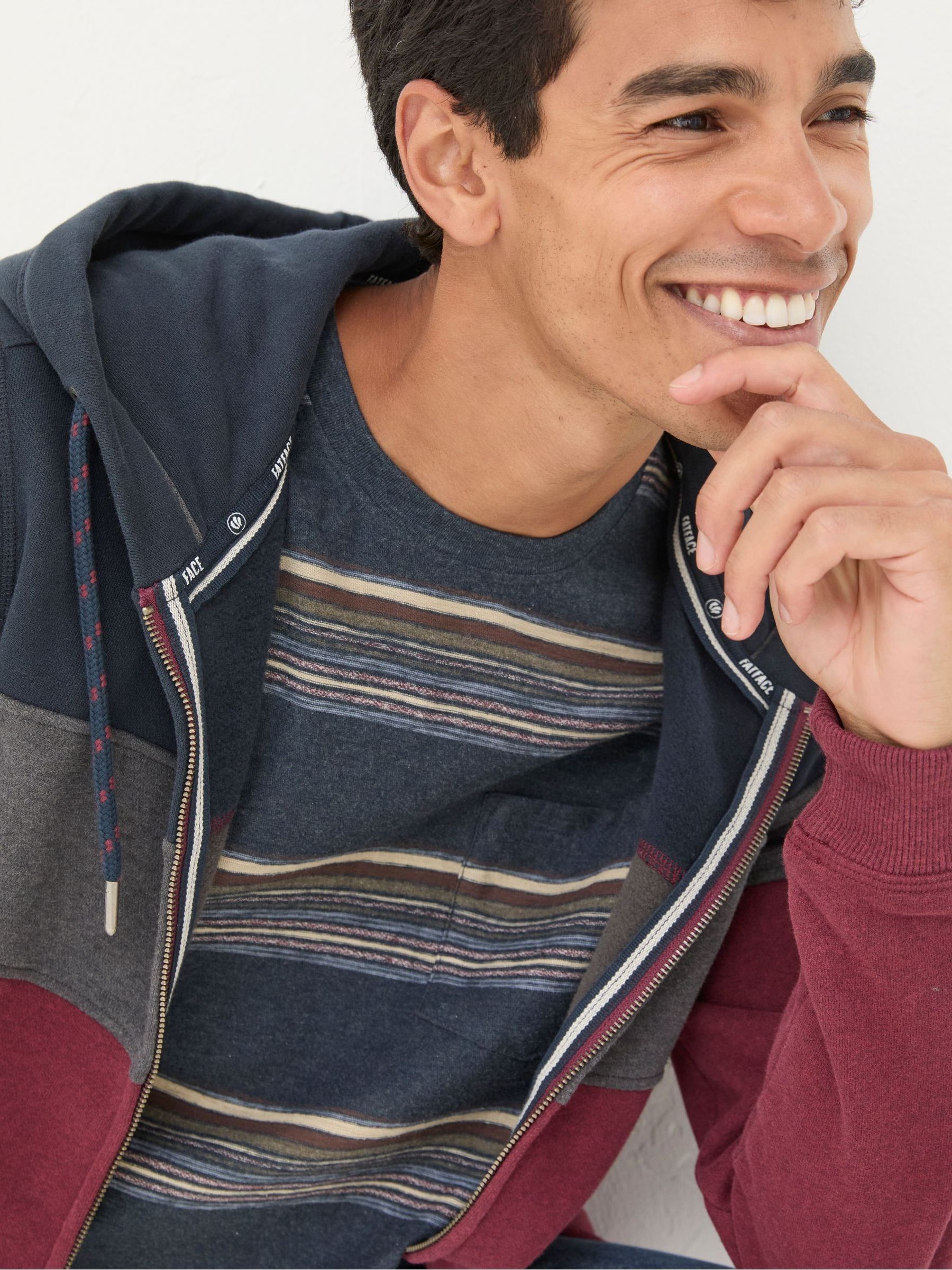 Plum Purple 100% Cotton Brooke Stripe Zip Through Hoodie - Image 6 of 7