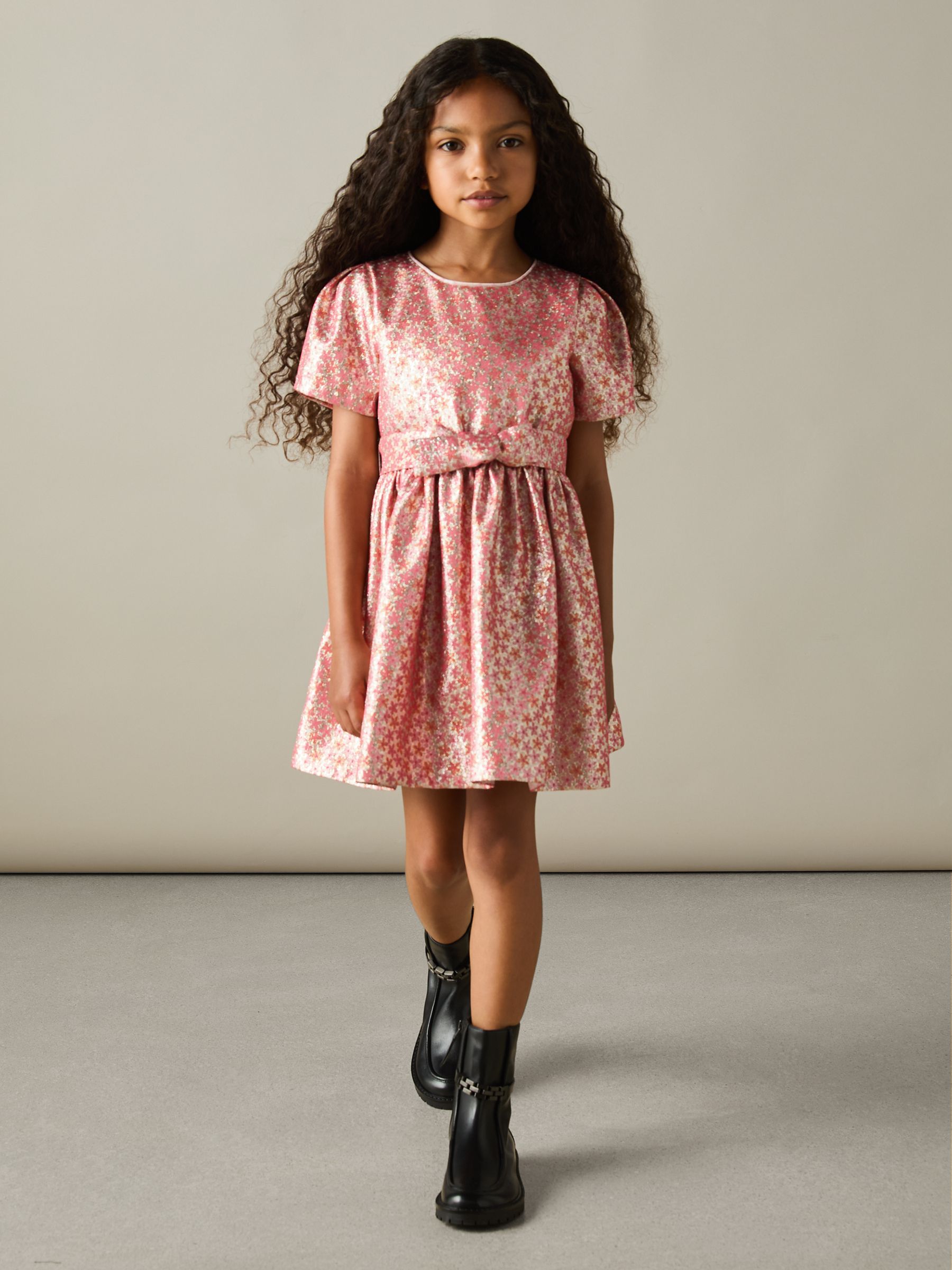 4-9 yrs Floral Fil-Coupé Dress in Pink - Image 1 of 4