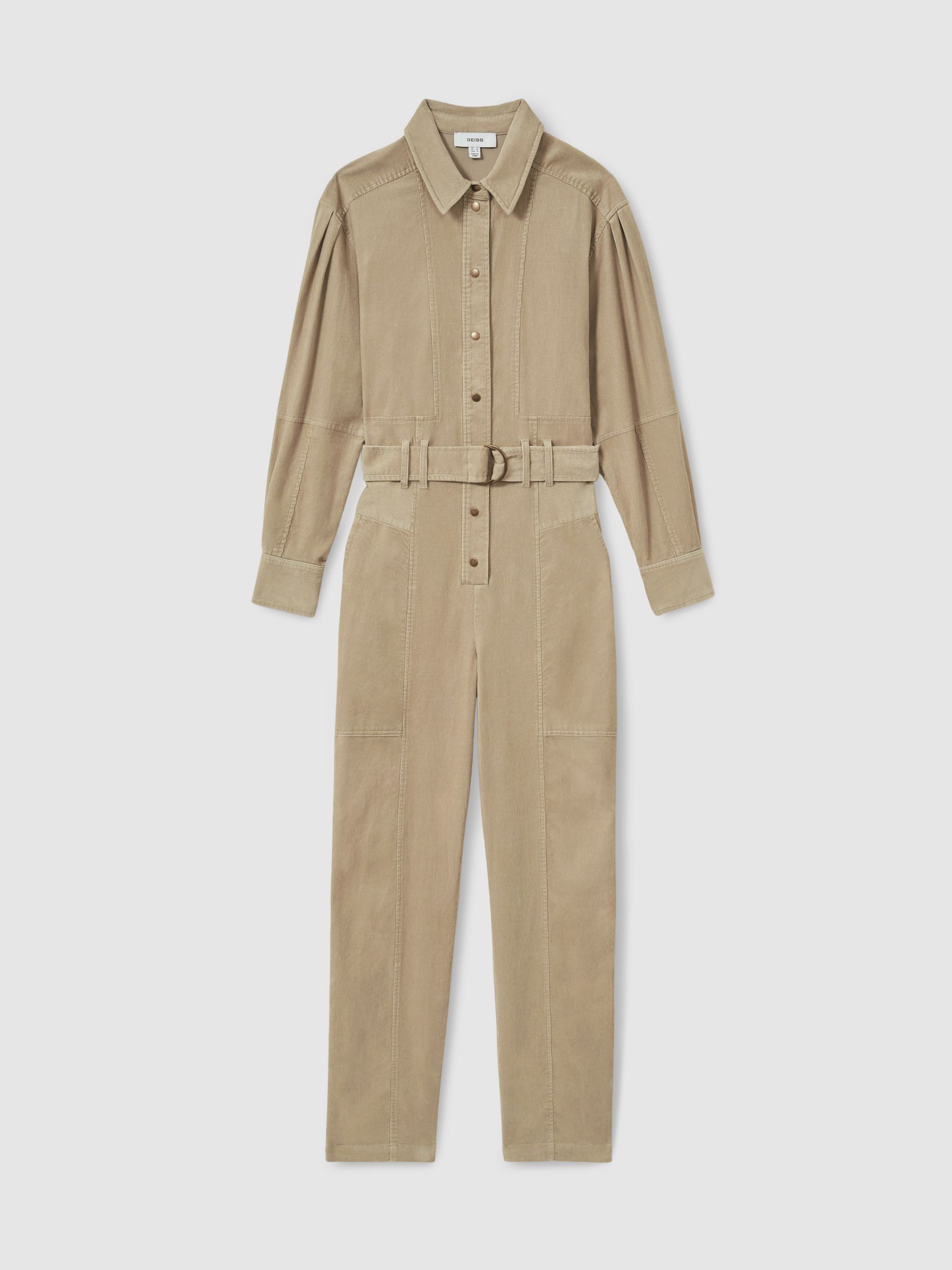 Cotton Corduroy Tapered Jumpsuit With Stretch in Neutral - Image 2 of 6