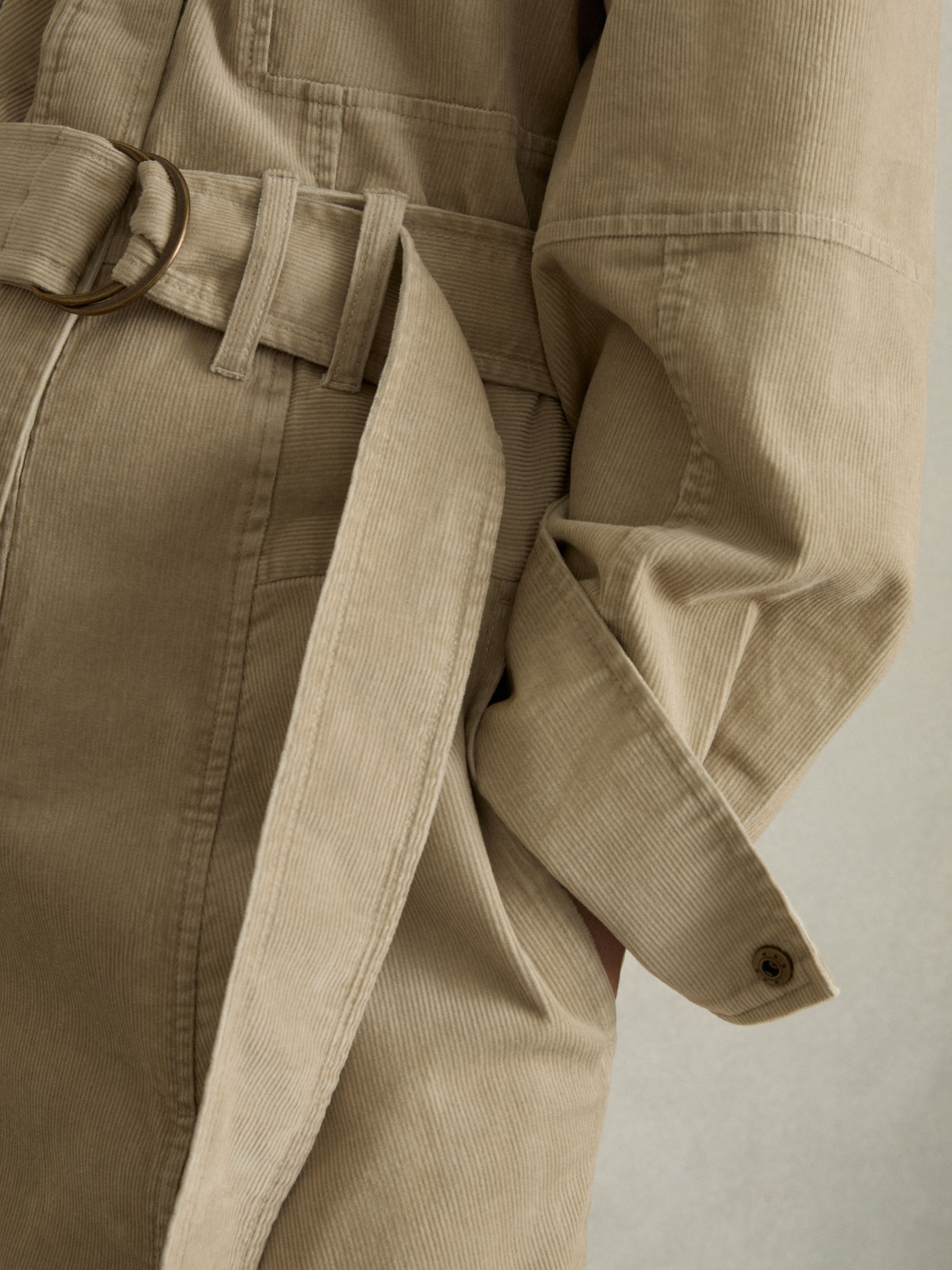 Cotton Corduroy Tapered Jumpsuit With Stretch in Neutral - Image 4 of 6