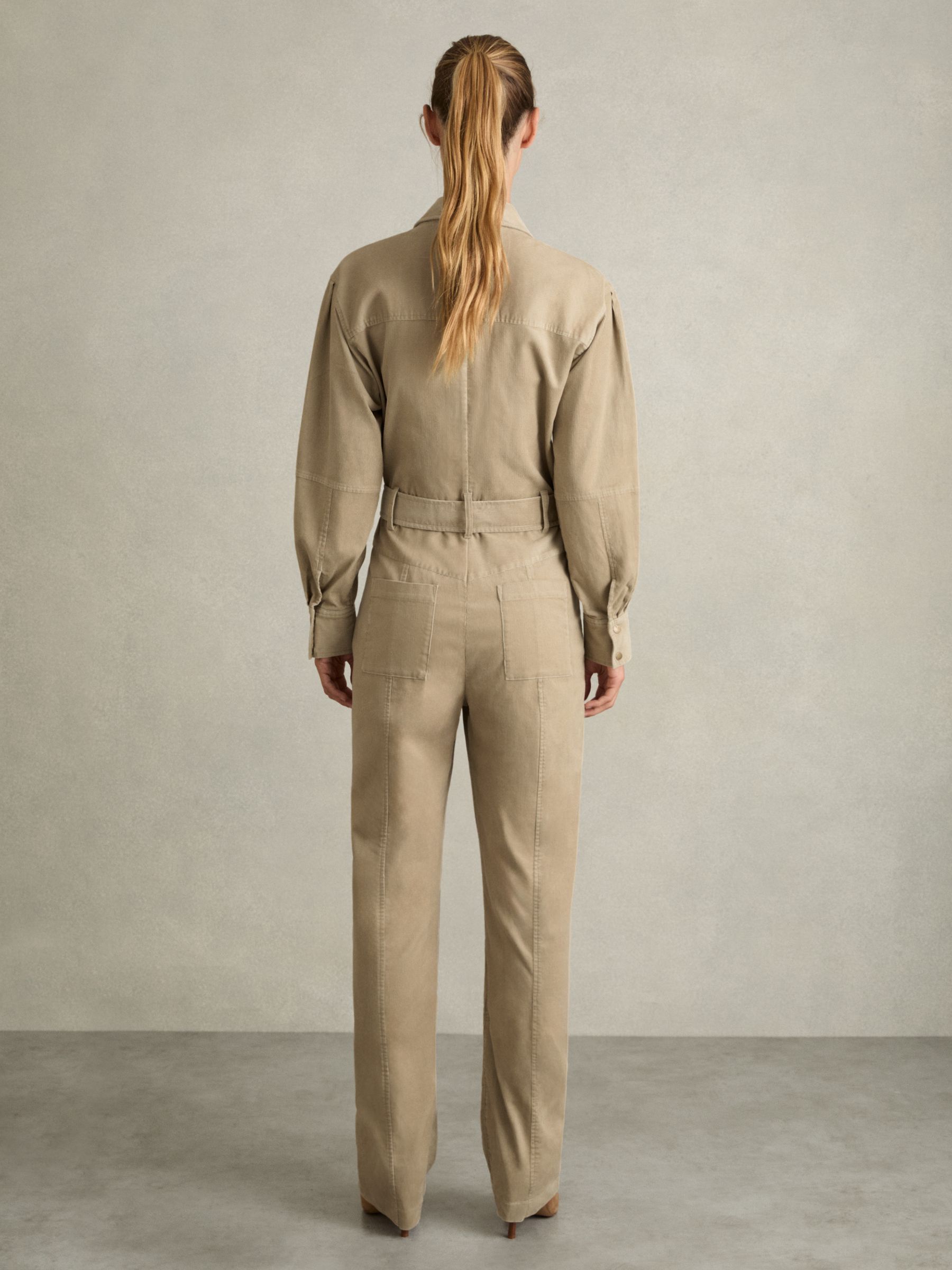 Cotton Corduroy Tapered Jumpsuit With Stretch in Neutral - Image 5 of 6