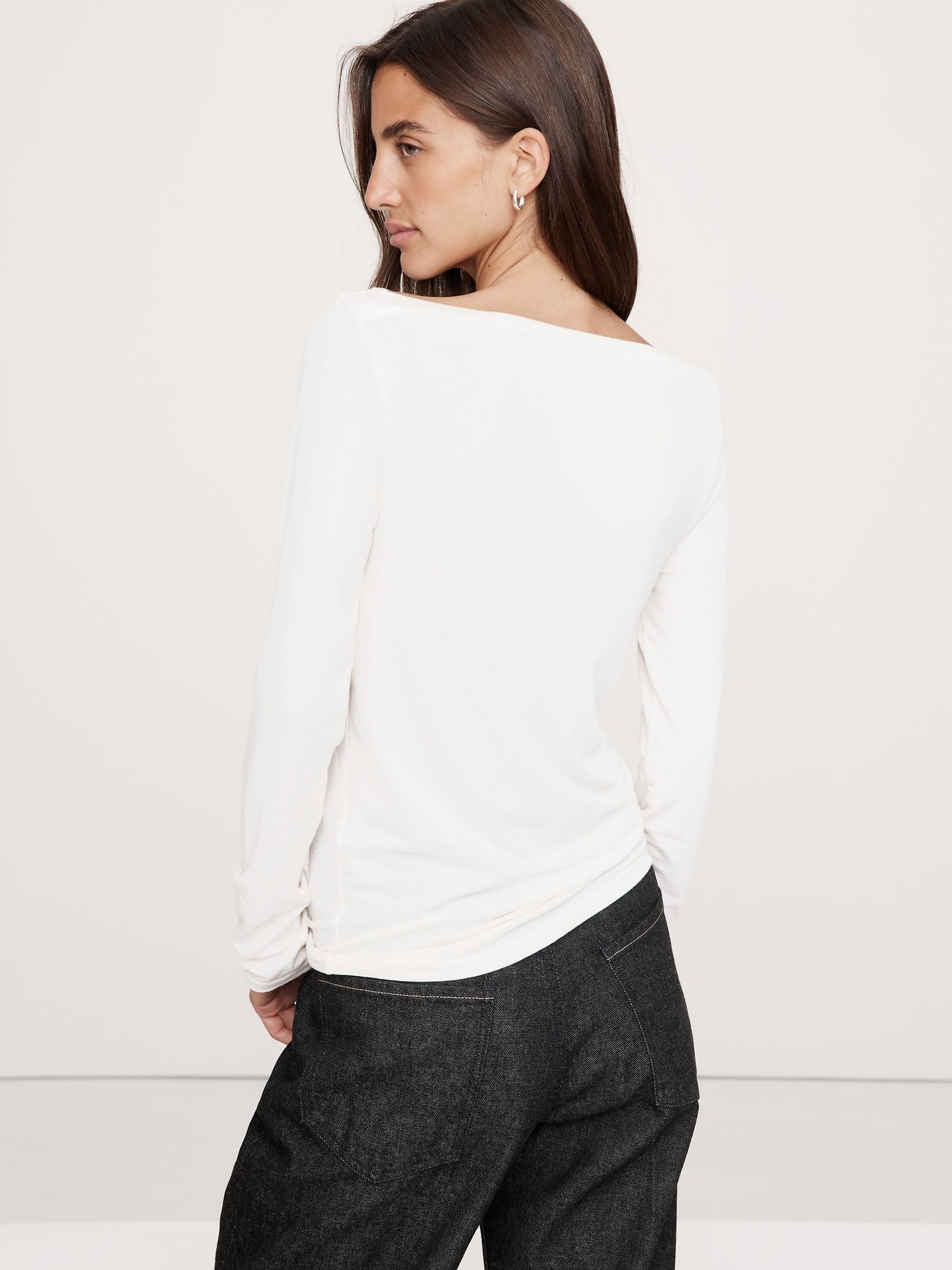 Banana Republic White Luxe Wool-Blend Boat-Neck Top - Image 2 of 4