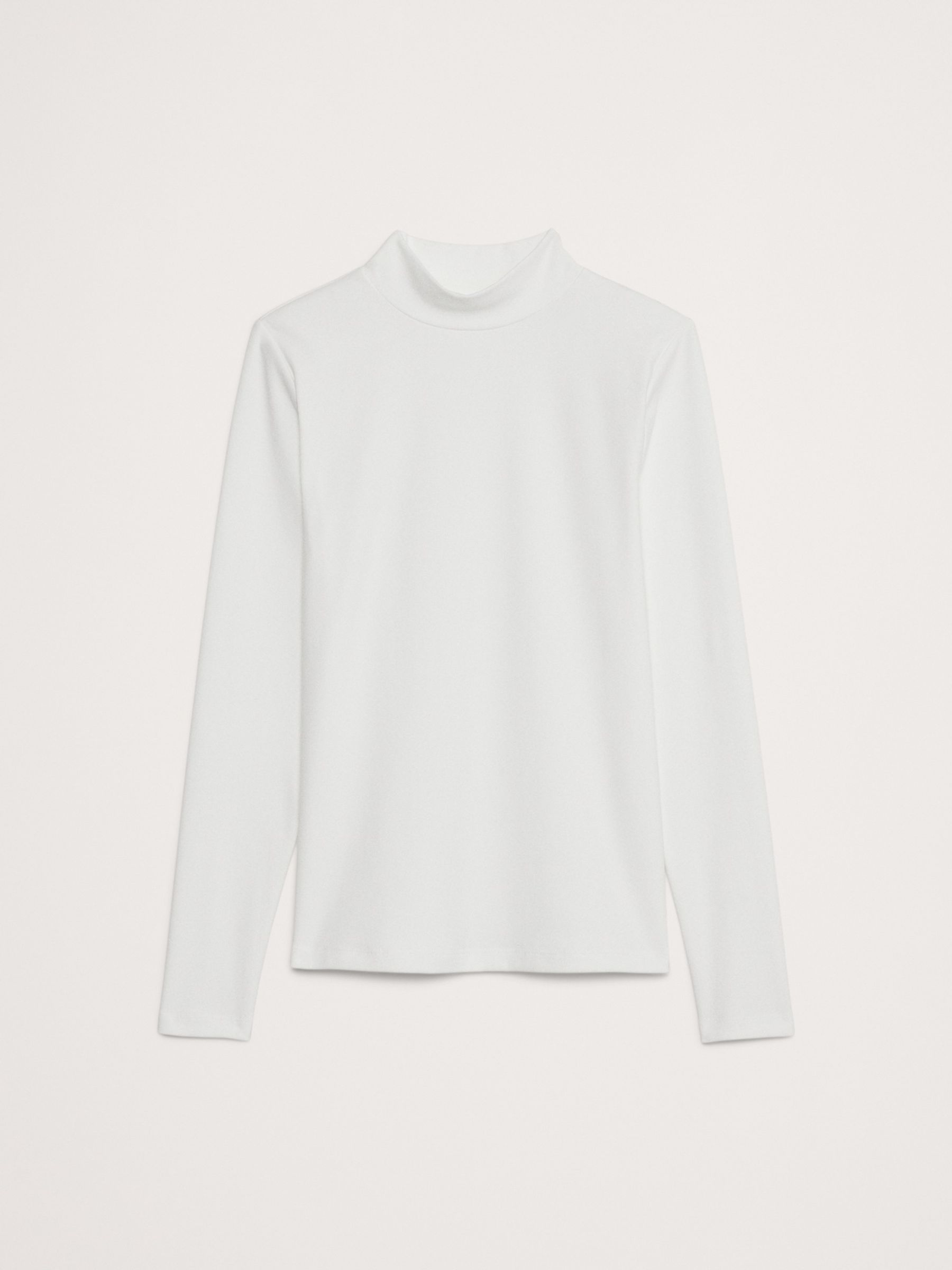 Banana Republic White Refined Mock-Neck Long Sleeve T-Shirt - Image 1 of 4