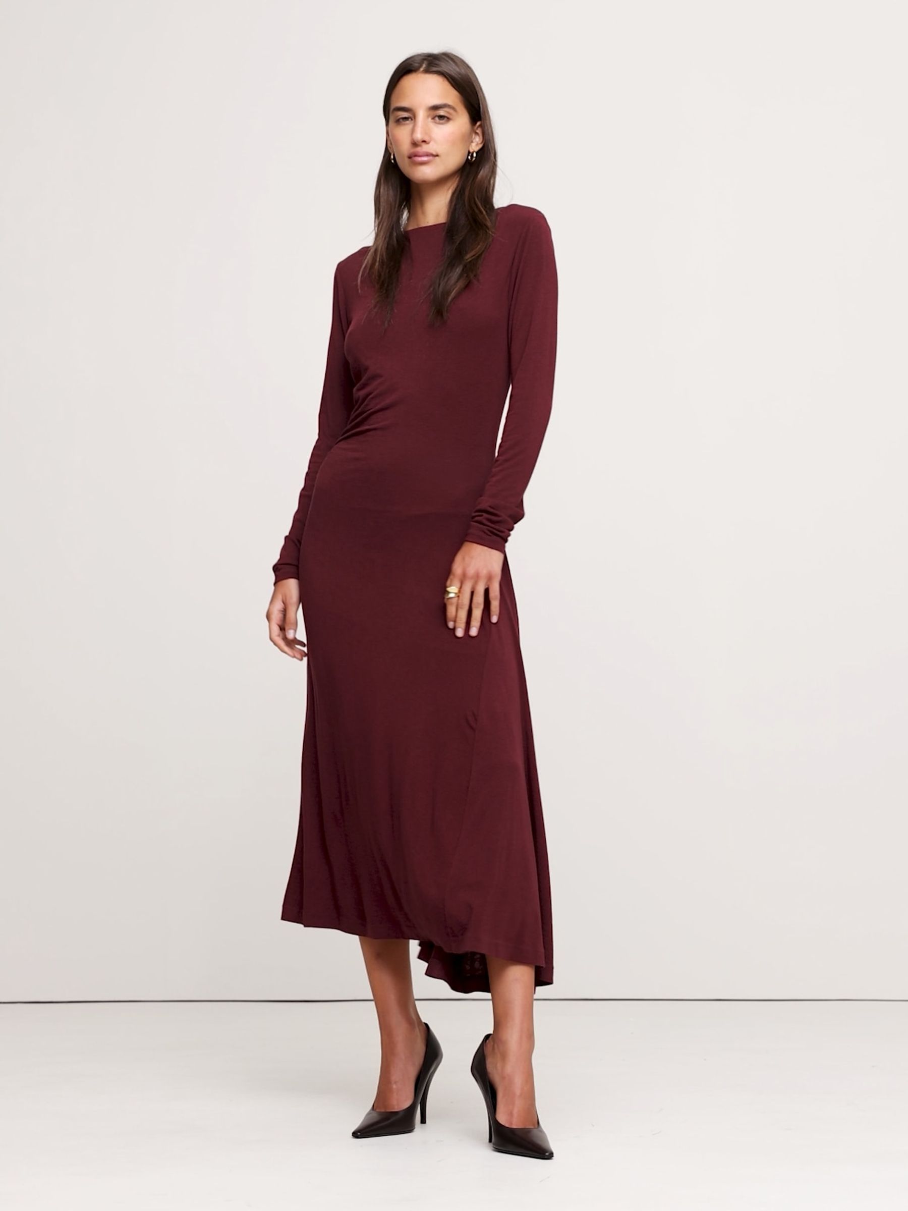 Banana Republic Red Wool-Blend Asymmetric Midi Dress | Gap Banana Republic Red Wool-Blend Asymmetric Midi Dress | Gap