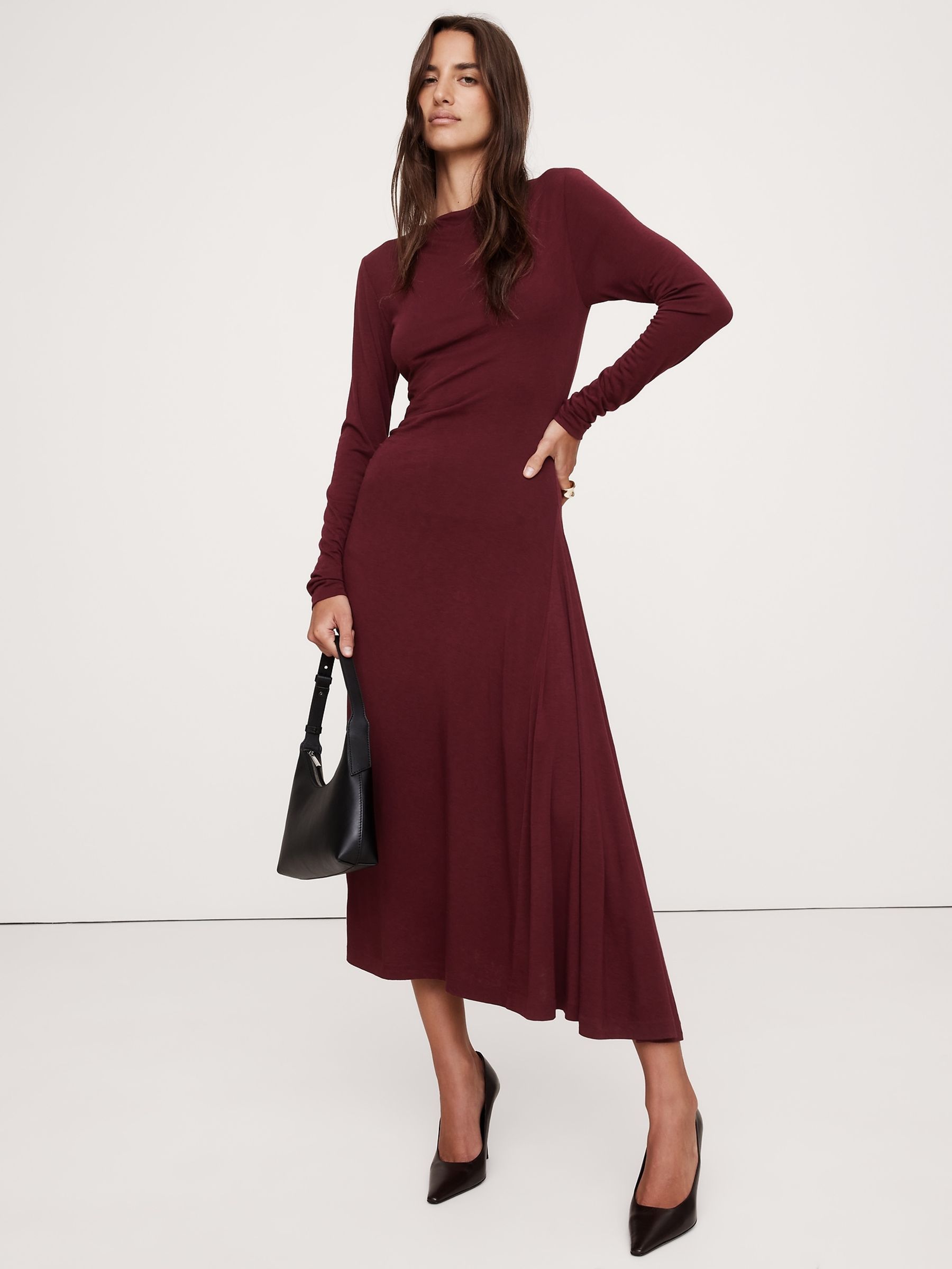 Banana Republic Red Wool-Blend Asymmetric Midi Dress - Image 3 of 5
