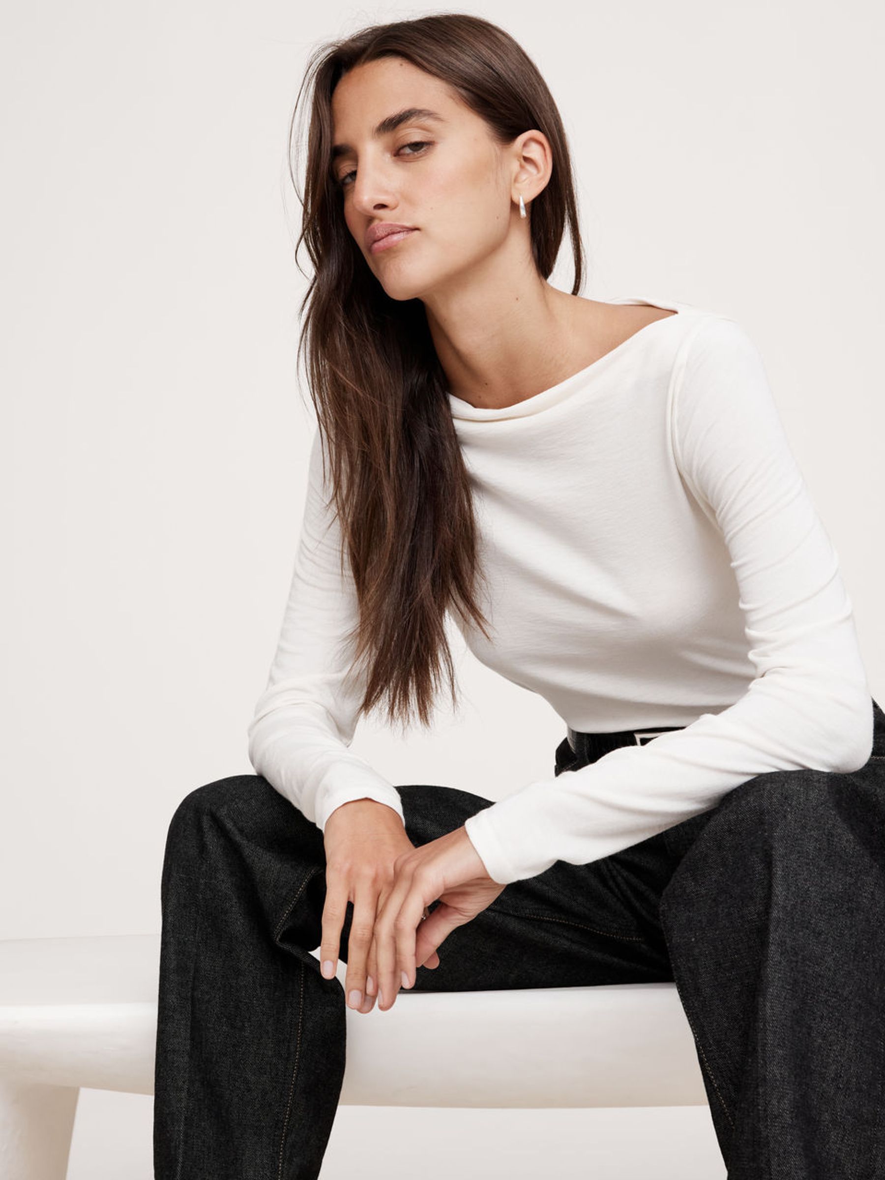 Banana Republic White Lights Luxe Wool-Blend Boat-Neck Top - Image 1 of 3
