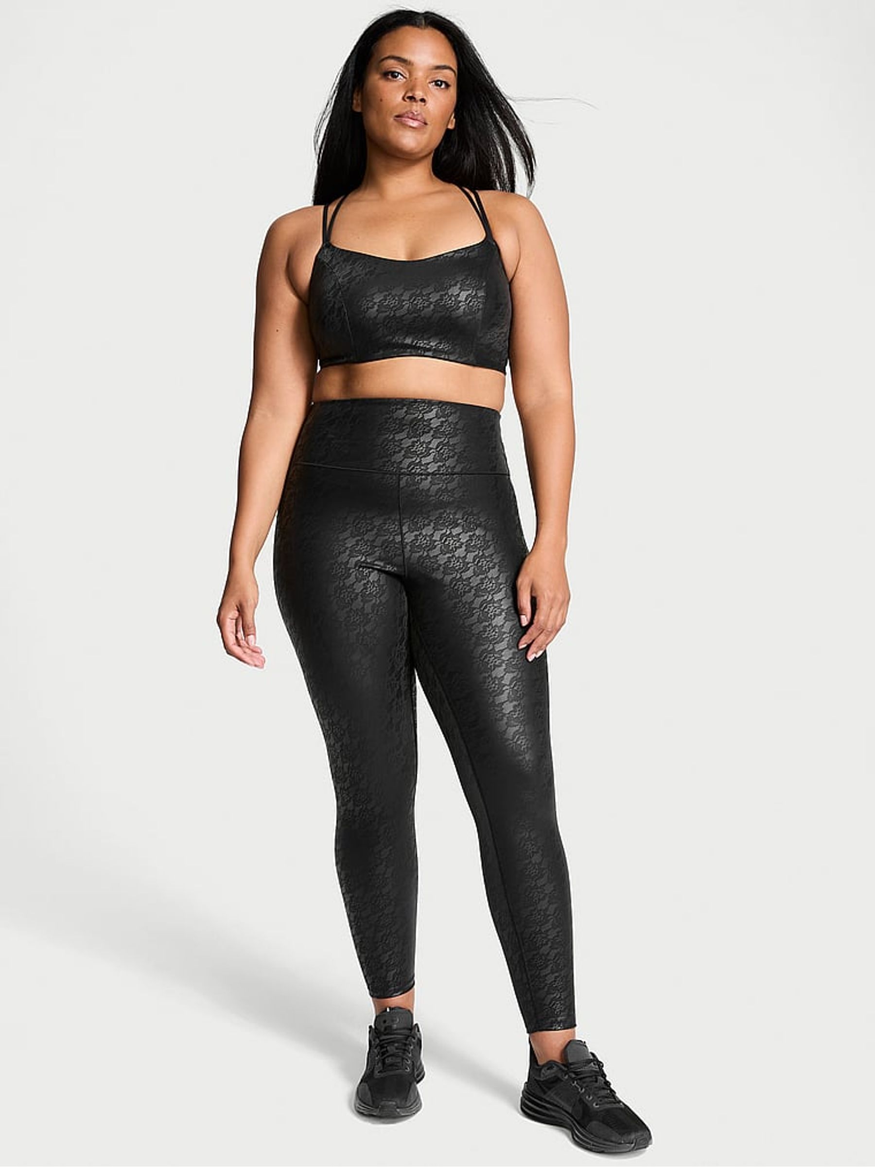 Black Lace Faux Leather Leggings - Image 1 of 3