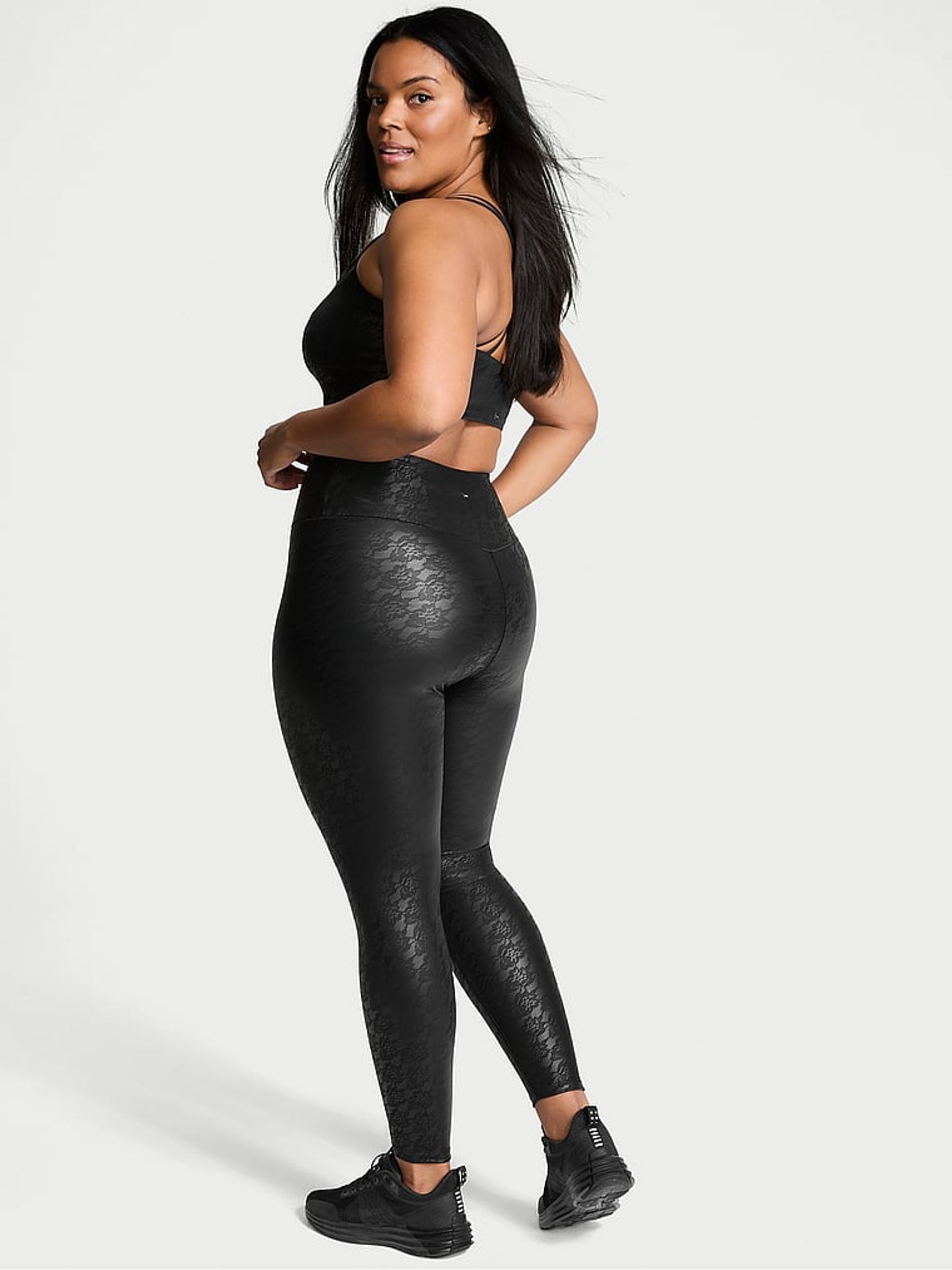 Black Lace Faux Leather Leggings - Image 2 of 3