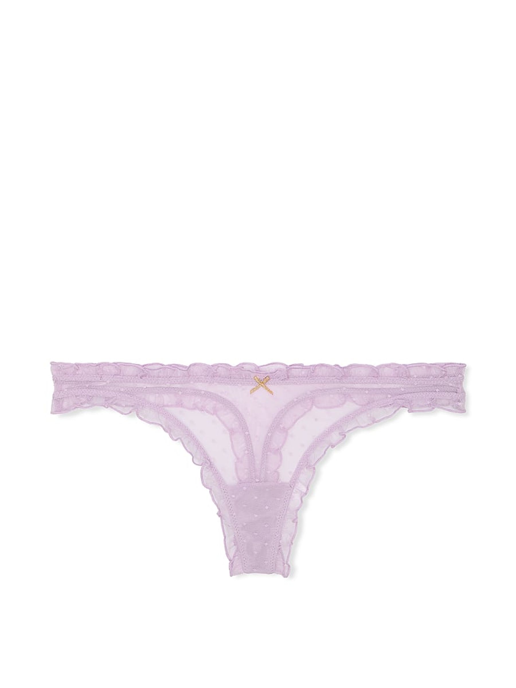 Hope Purple Thong Dot Mesh Ruffled Knickers - Image 3 of 3