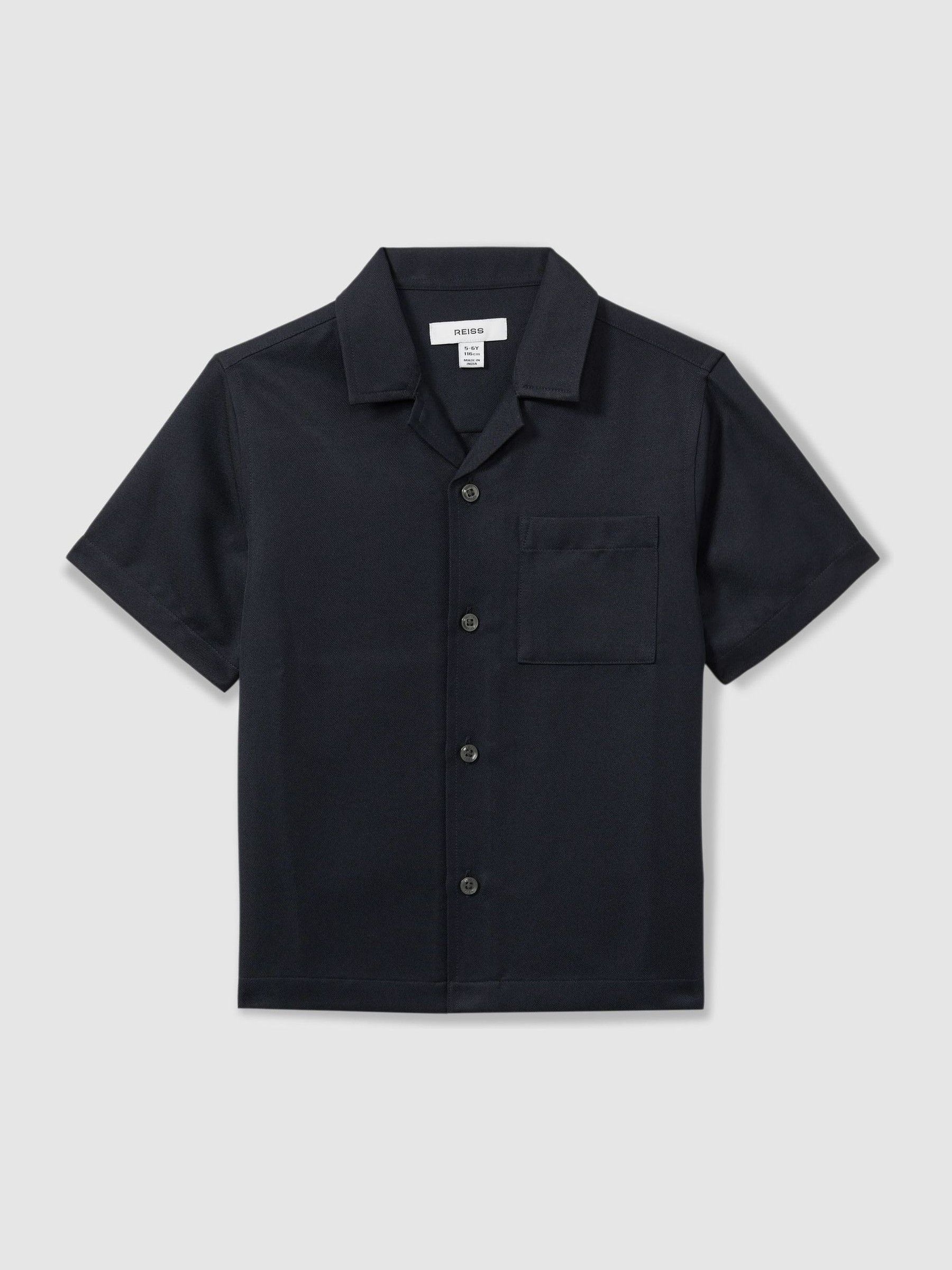 9-13 yrs Twill Cuban Collar Shirt in Navy - Image 2 of 4