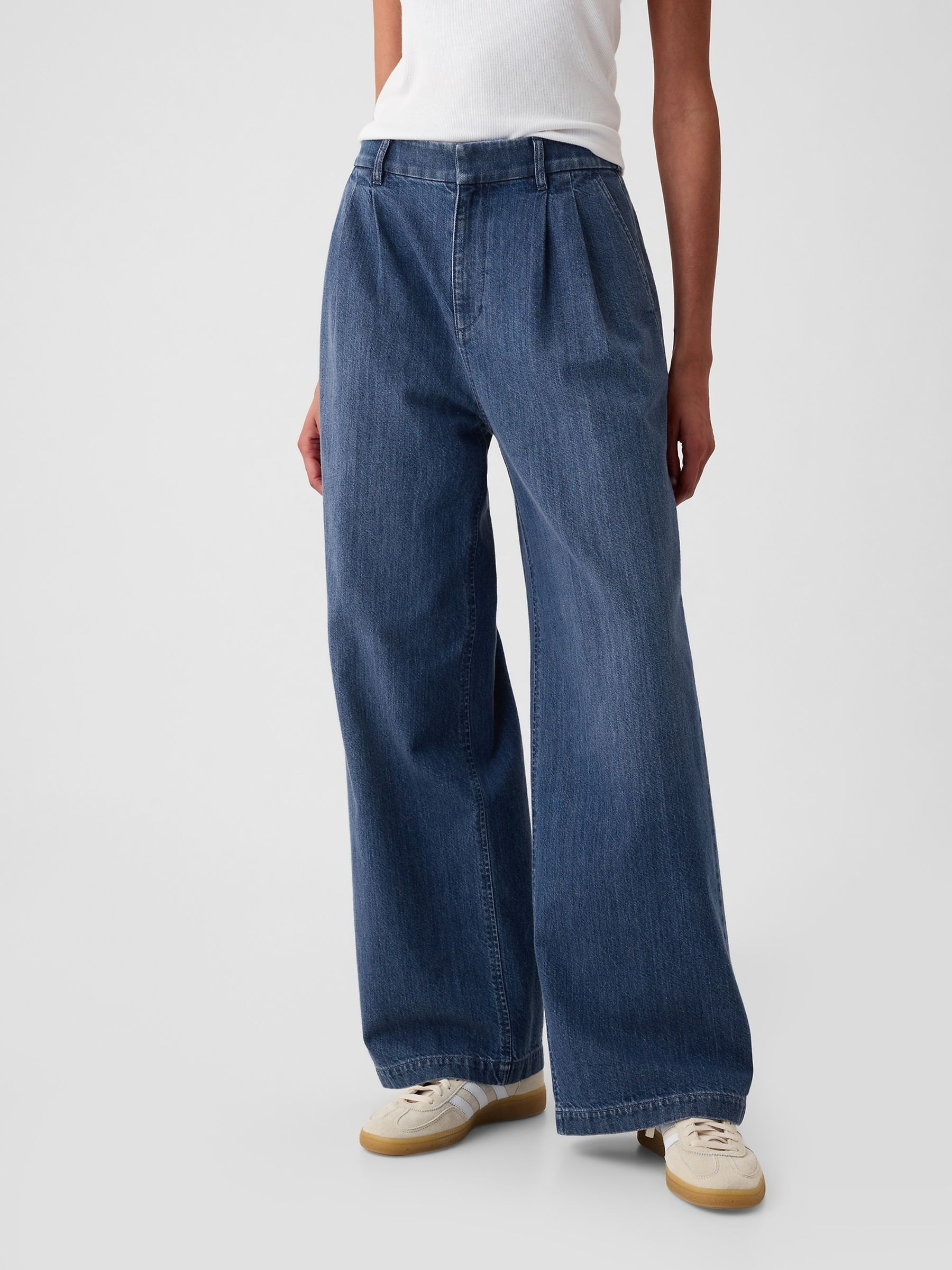 Blue High Waisted Wide Denim Trousers - Image 5 of 9