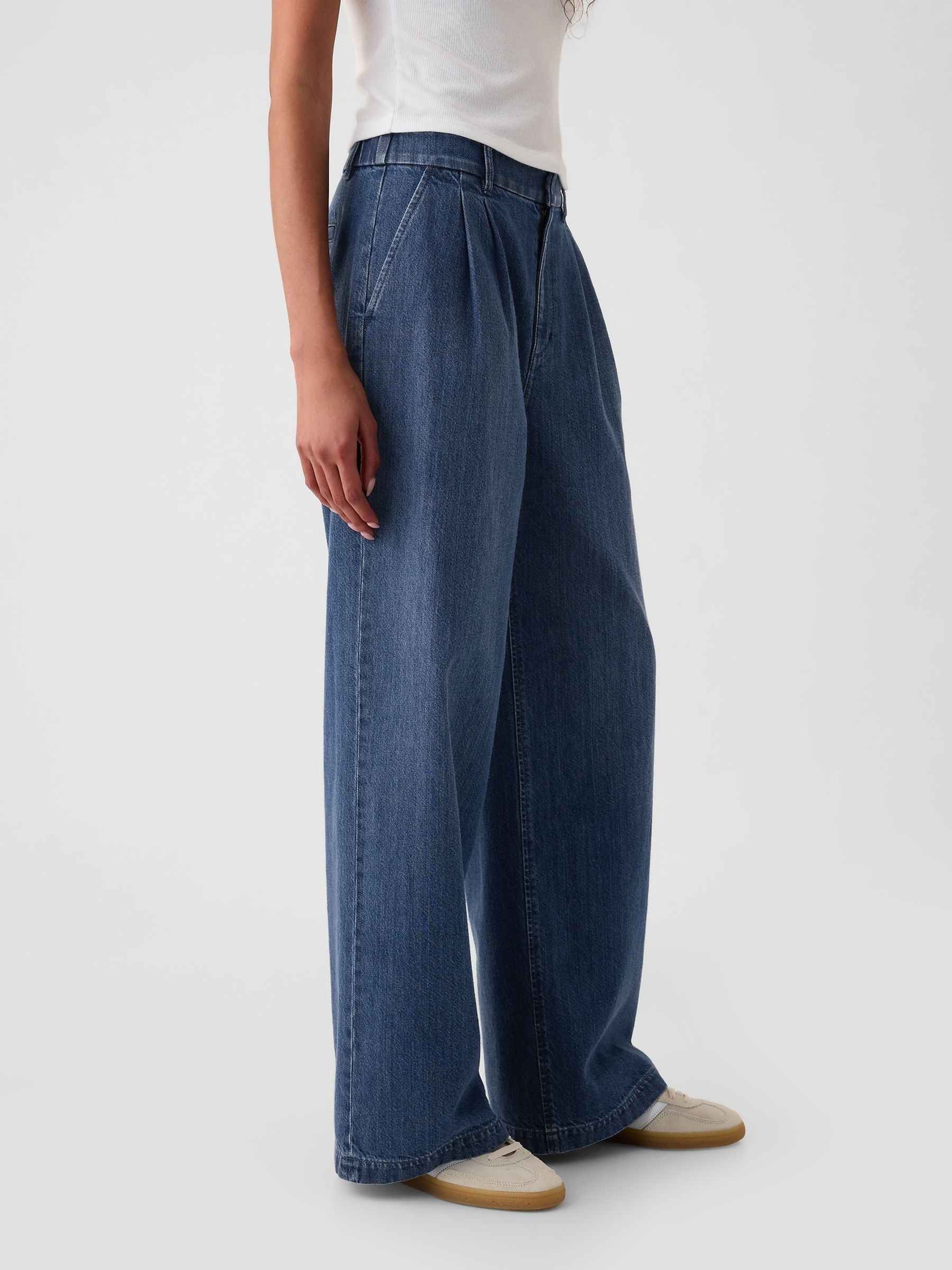 Blue High Waisted Wide Denim Trousers - Image 6 of 9