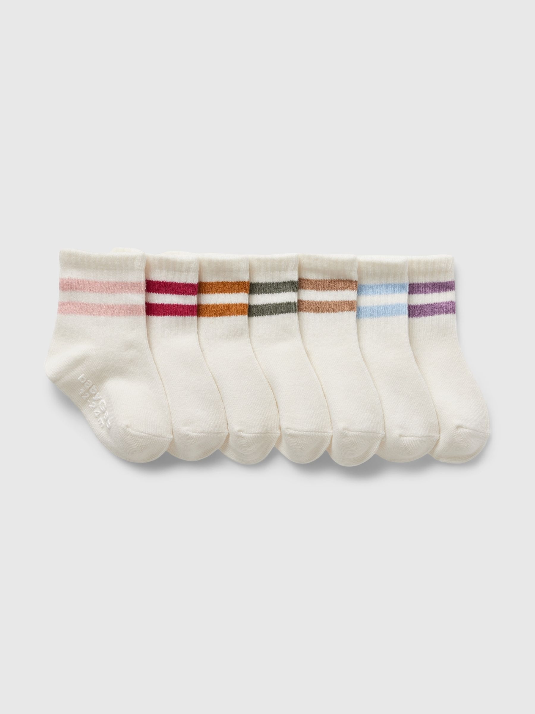 White 7 Pack Varsity Stripe Quarter Crew Socks (Newborn-5yrs) - Image 1 of 1