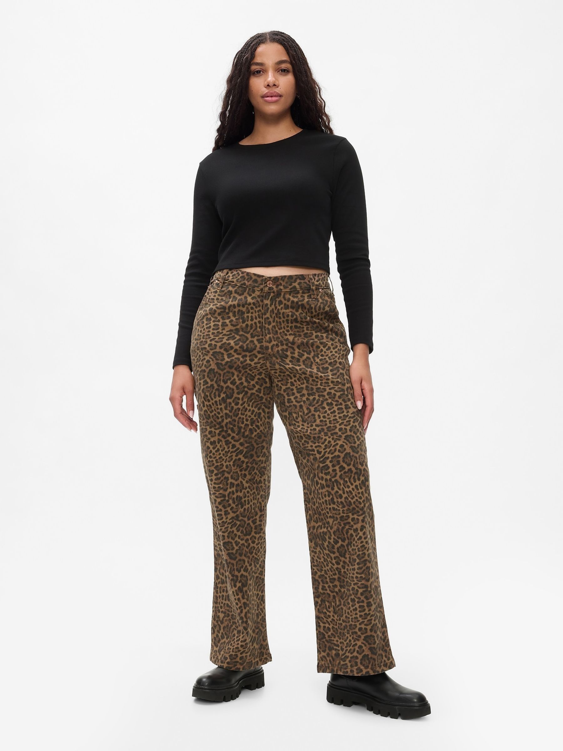 Brown Mid Rise Leopard Print 90s Loose Cargo Jeans - Image 7 of 9