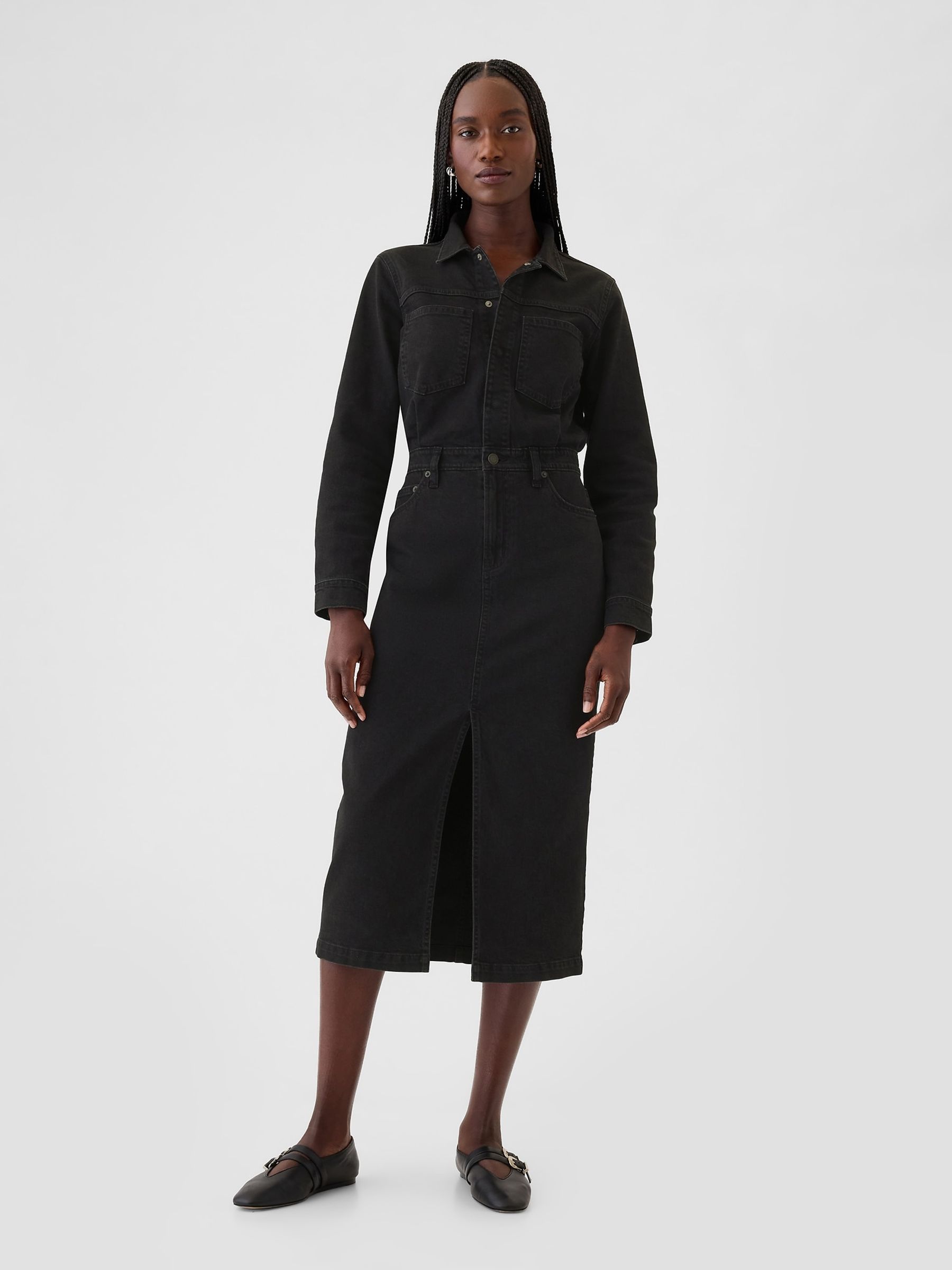 Black Denim Midi Dress - Image 1 of 6