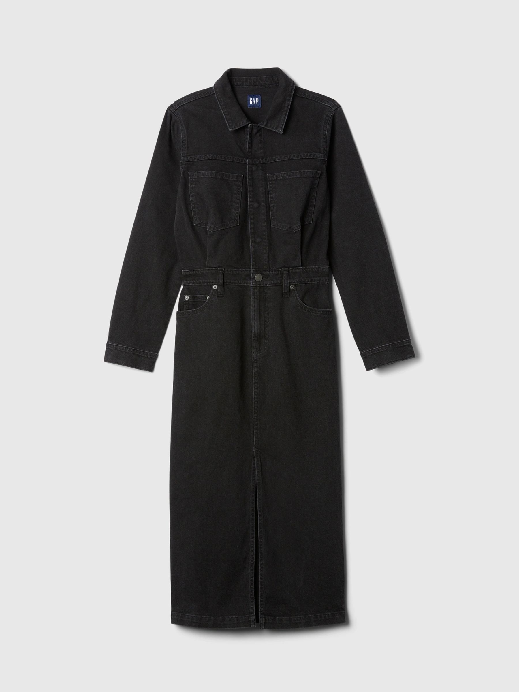 gap black denim dress UltraSoft Denim Zip-Front Maxi Dress