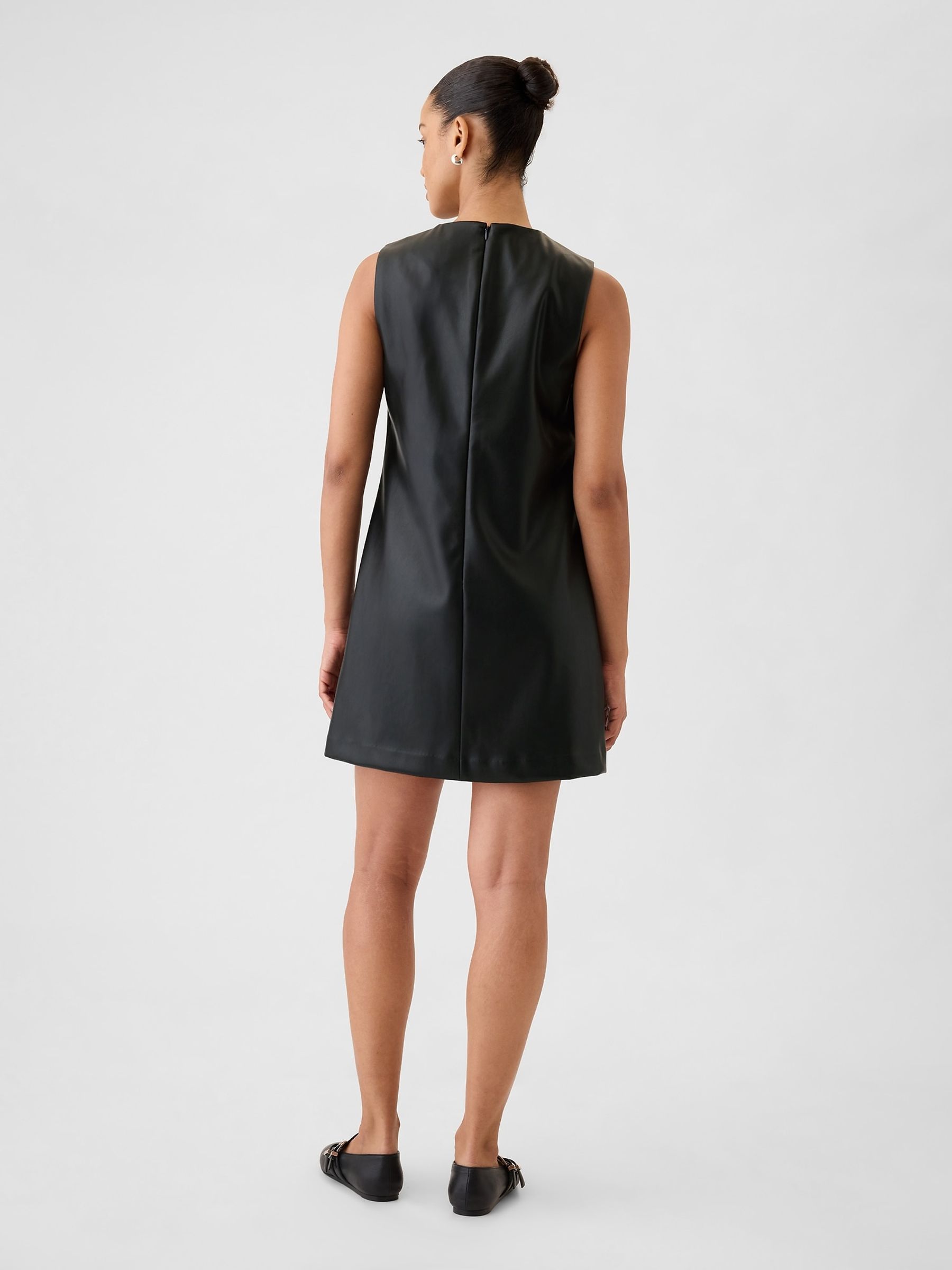 Black Faux Leather Mini Shift Dress - Image 2 of 5
