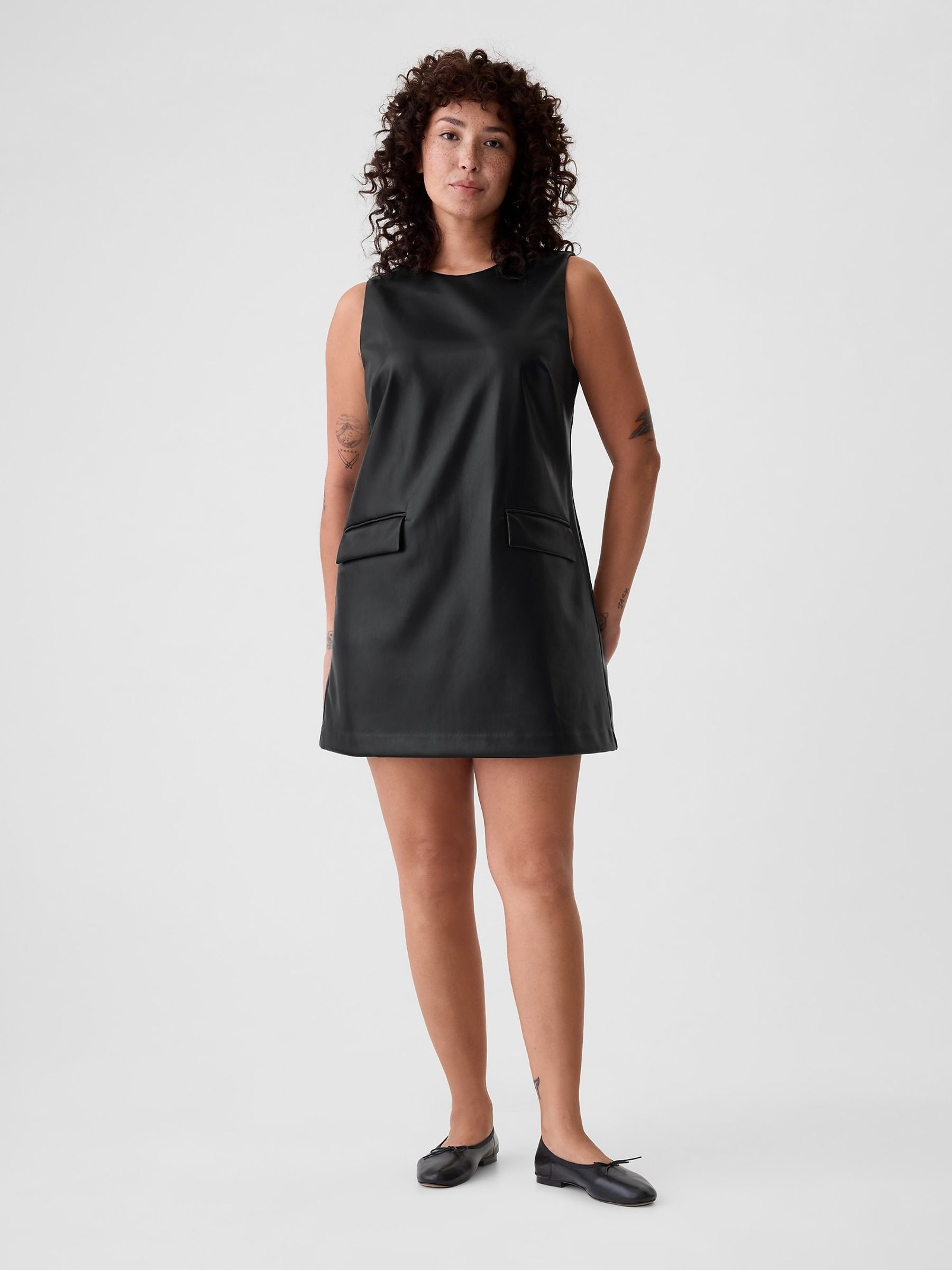 Black Faux Leather Mini Shift Dress - Image 4 of 5