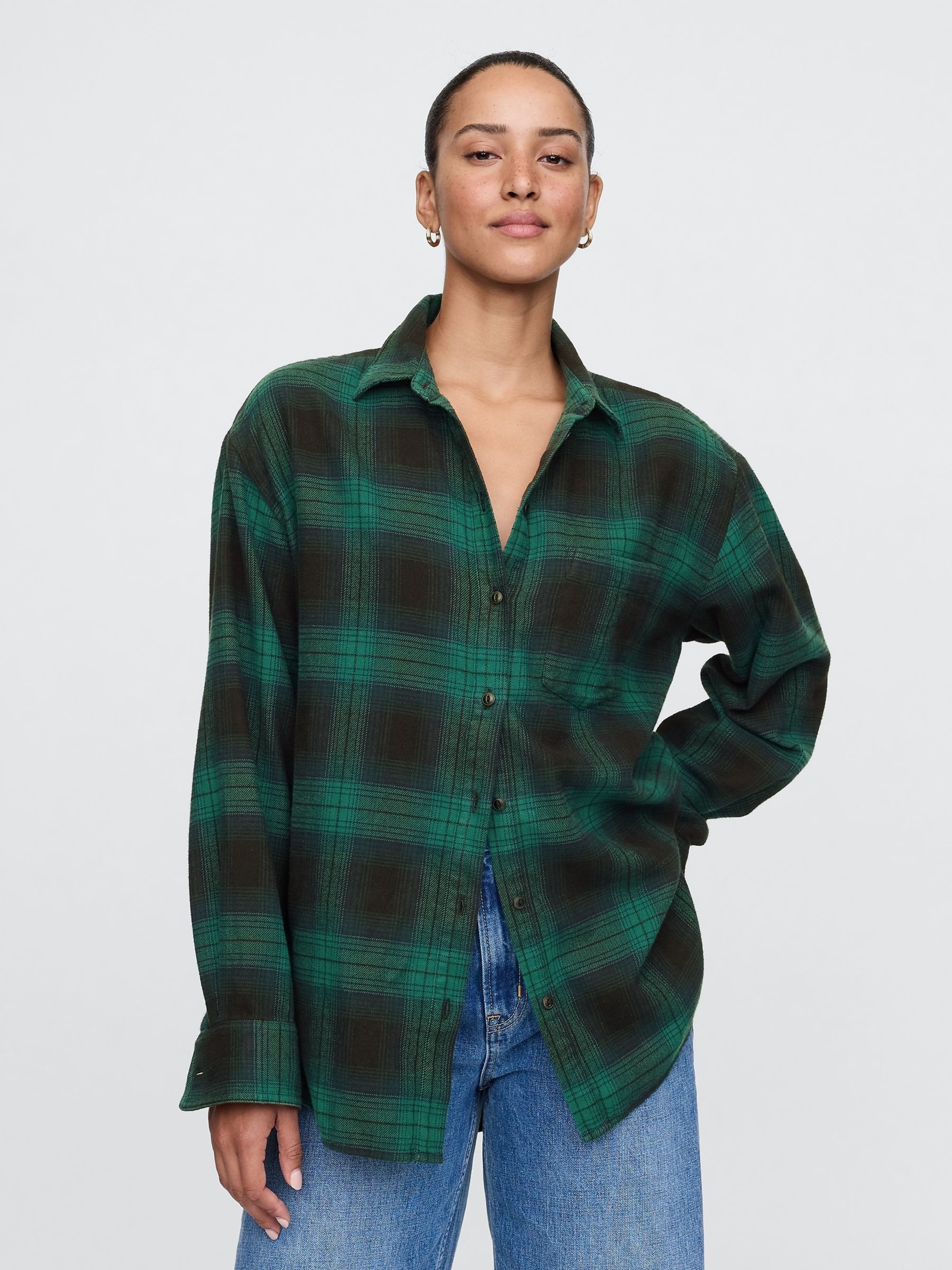 Green Oversized Flannel Shirt - Image 1 of 5