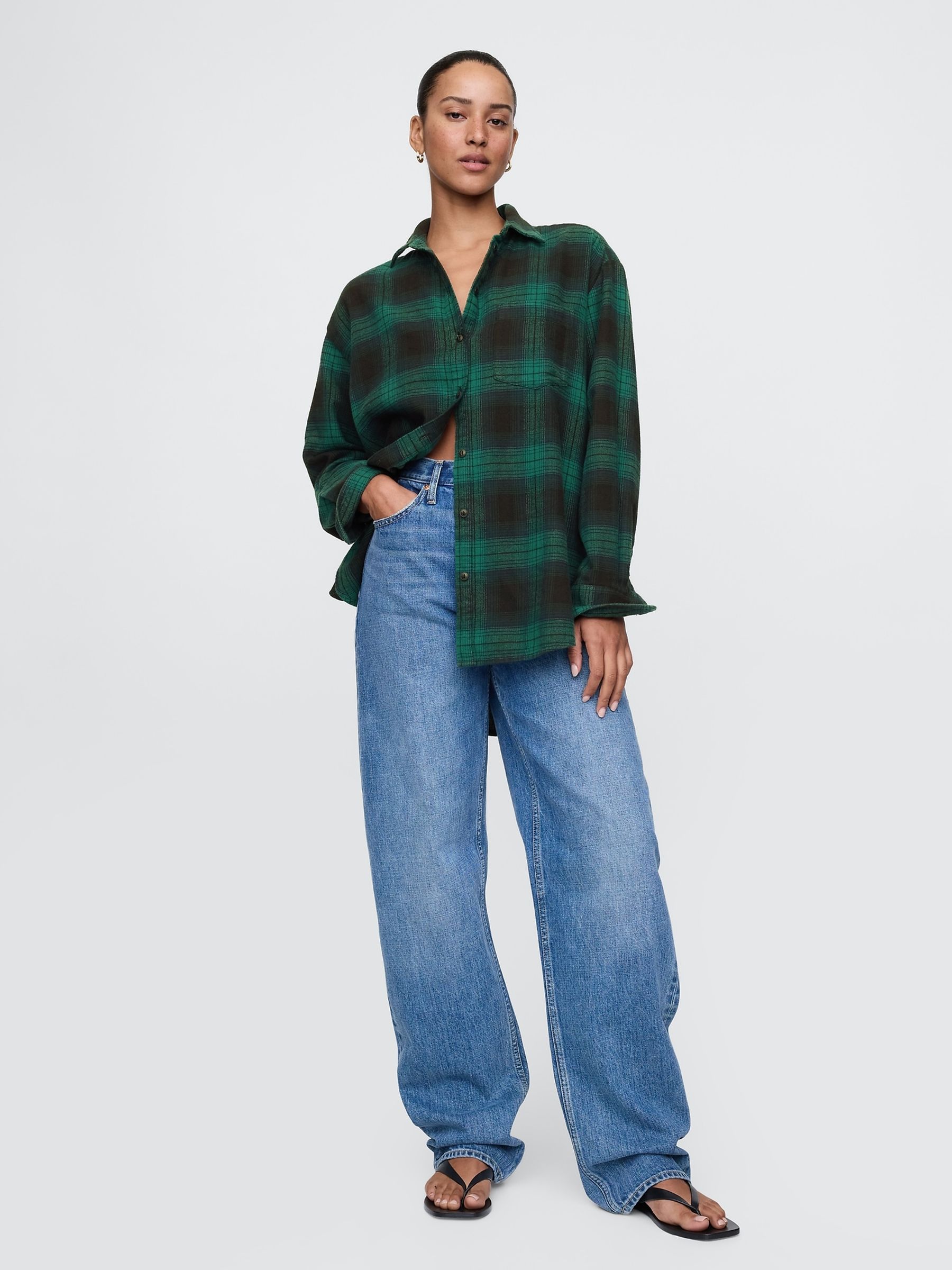 Green Oversized Flannel Shirt - Image 3 of 5