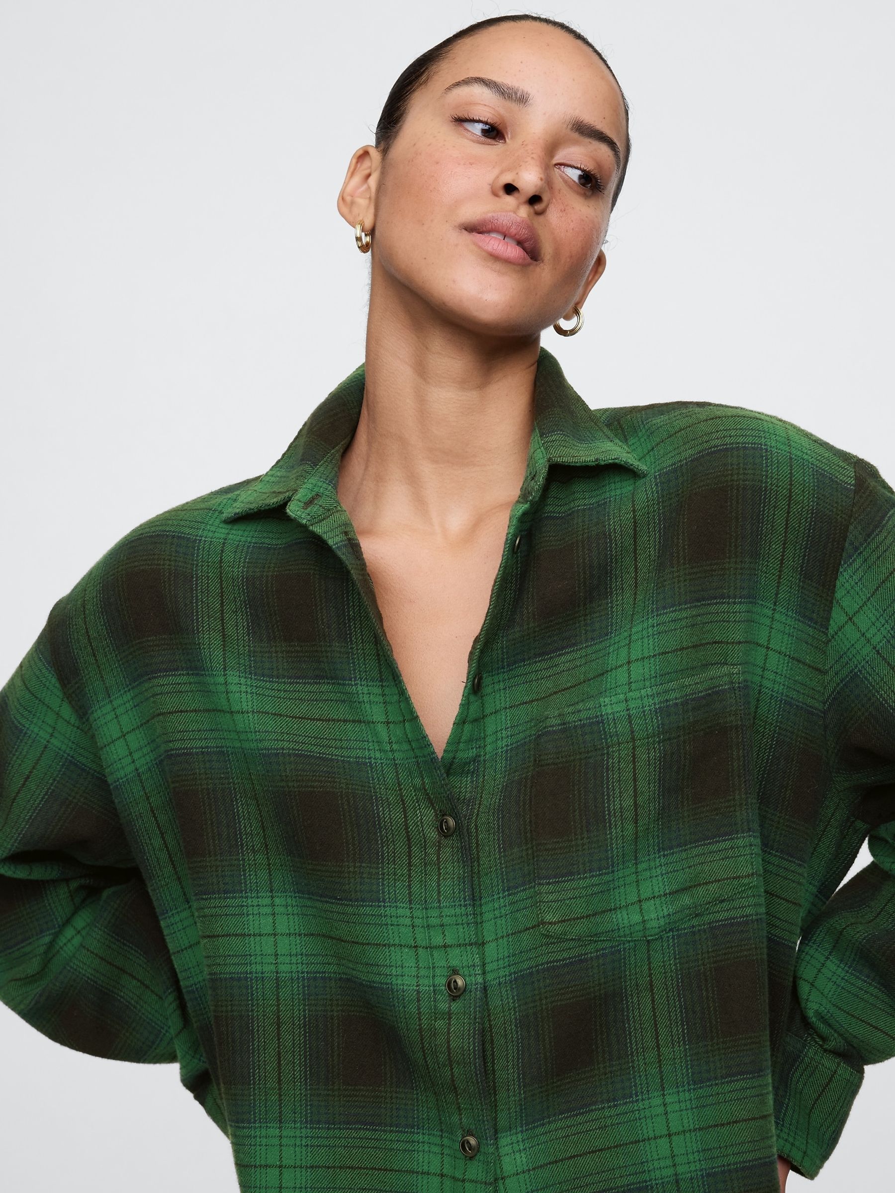 Green Oversized Flannel Shirt - Image 4 of 5