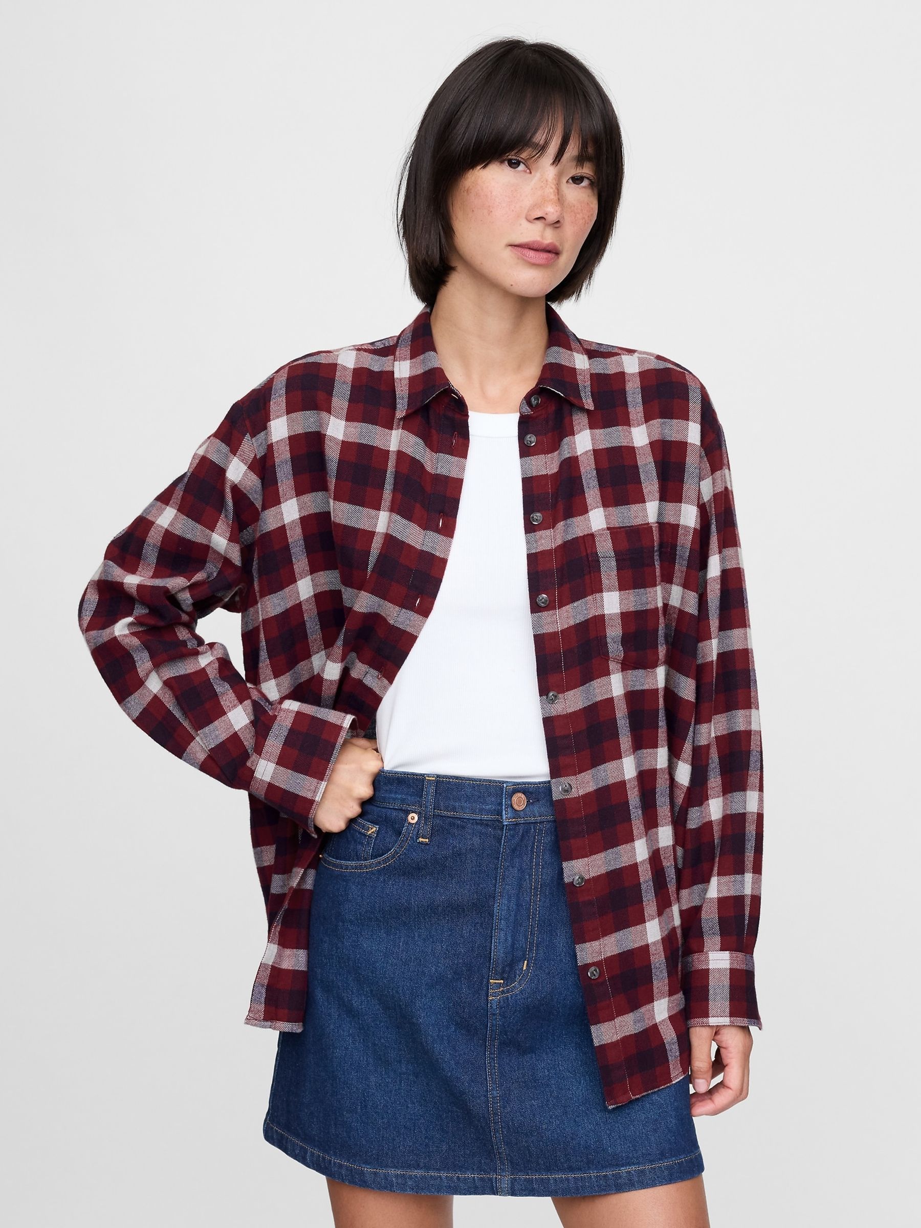 Red Oversized Flannel Shirt - Image 1 of 5