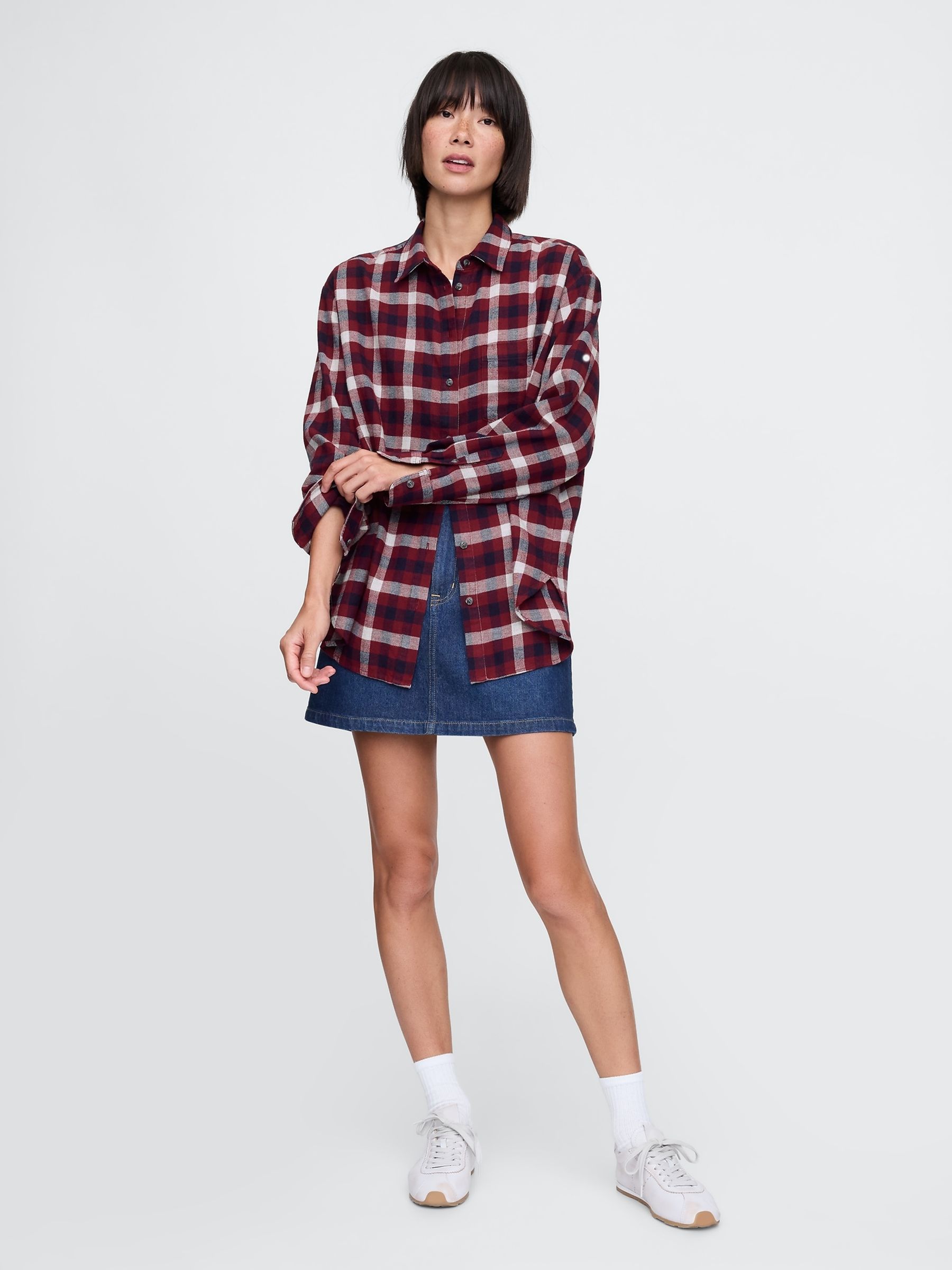 Red Oversized Flannel Shirt - Image 3 of 5