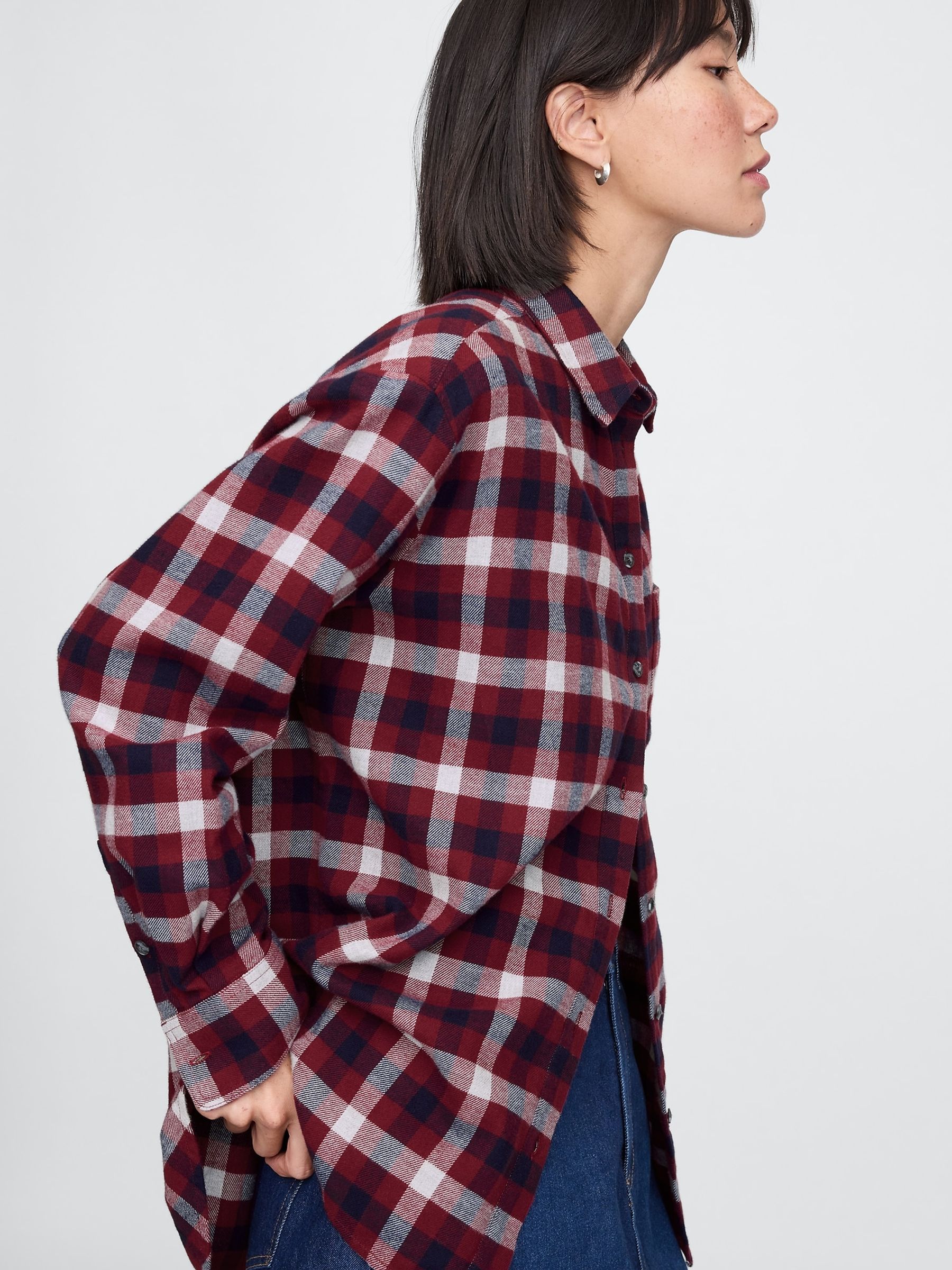 Red Oversized Flannel Shirt - Image 4 of 5