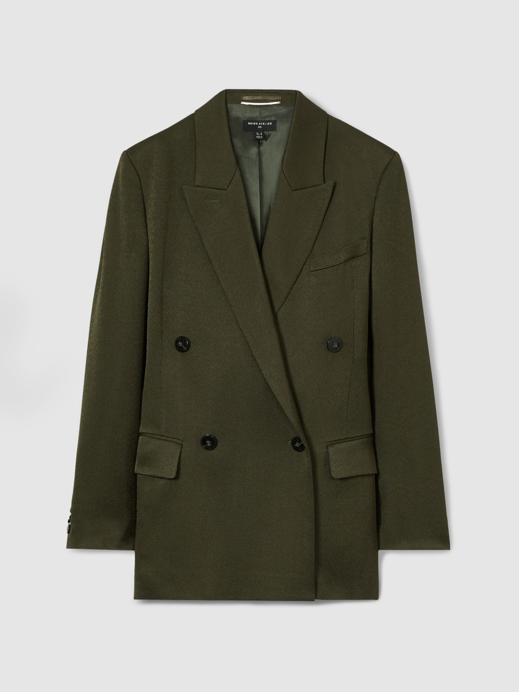 Atelier Double-Breasted Crepe Suit Jacket in Green - Image 2 of 7