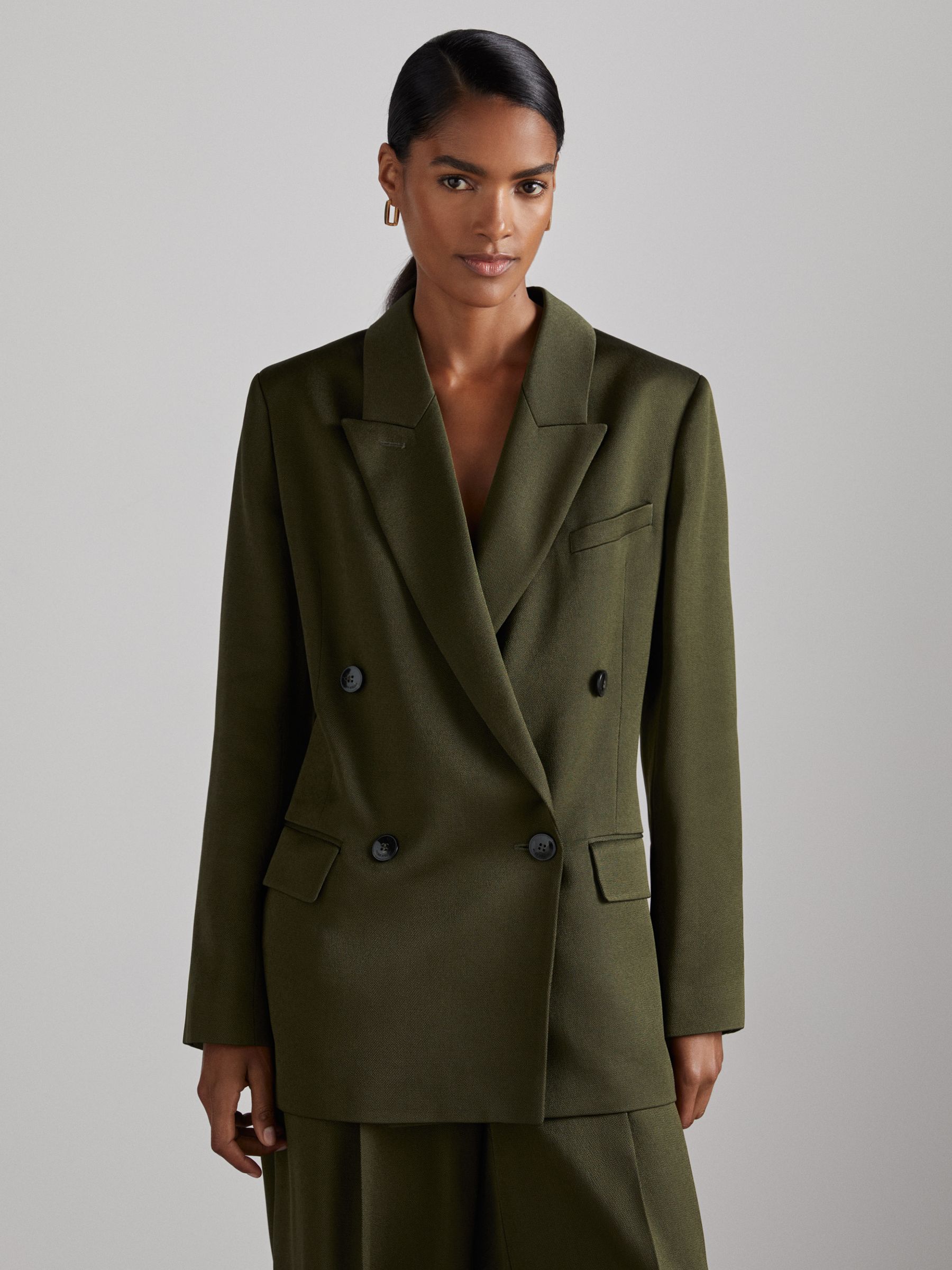 Atelier Double-Breasted Crepe Suit Jacket in Green - Image 3 of 7