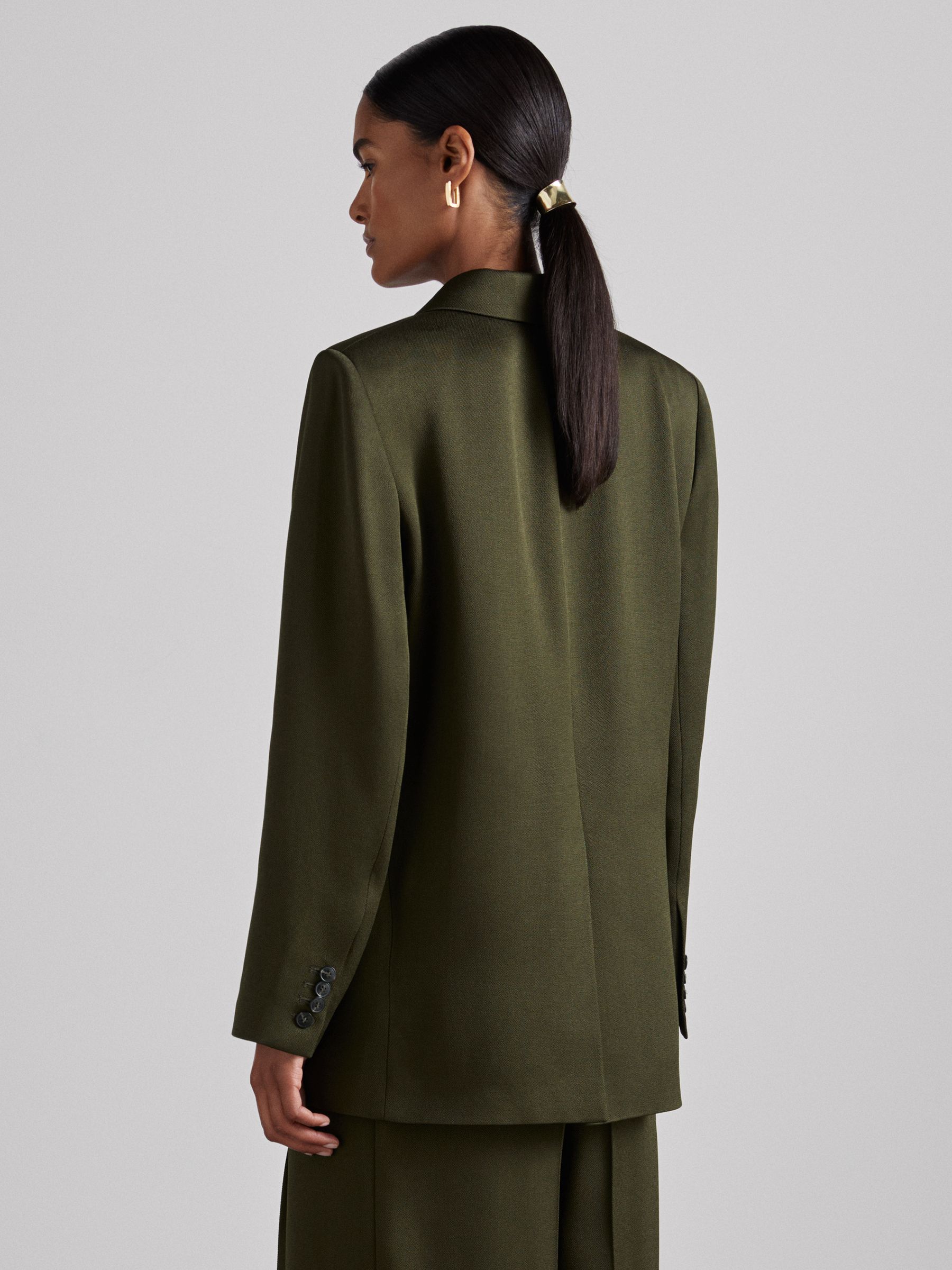 Atelier Double-Breasted Crepe Suit Jacket in Green - Image 5 of 7