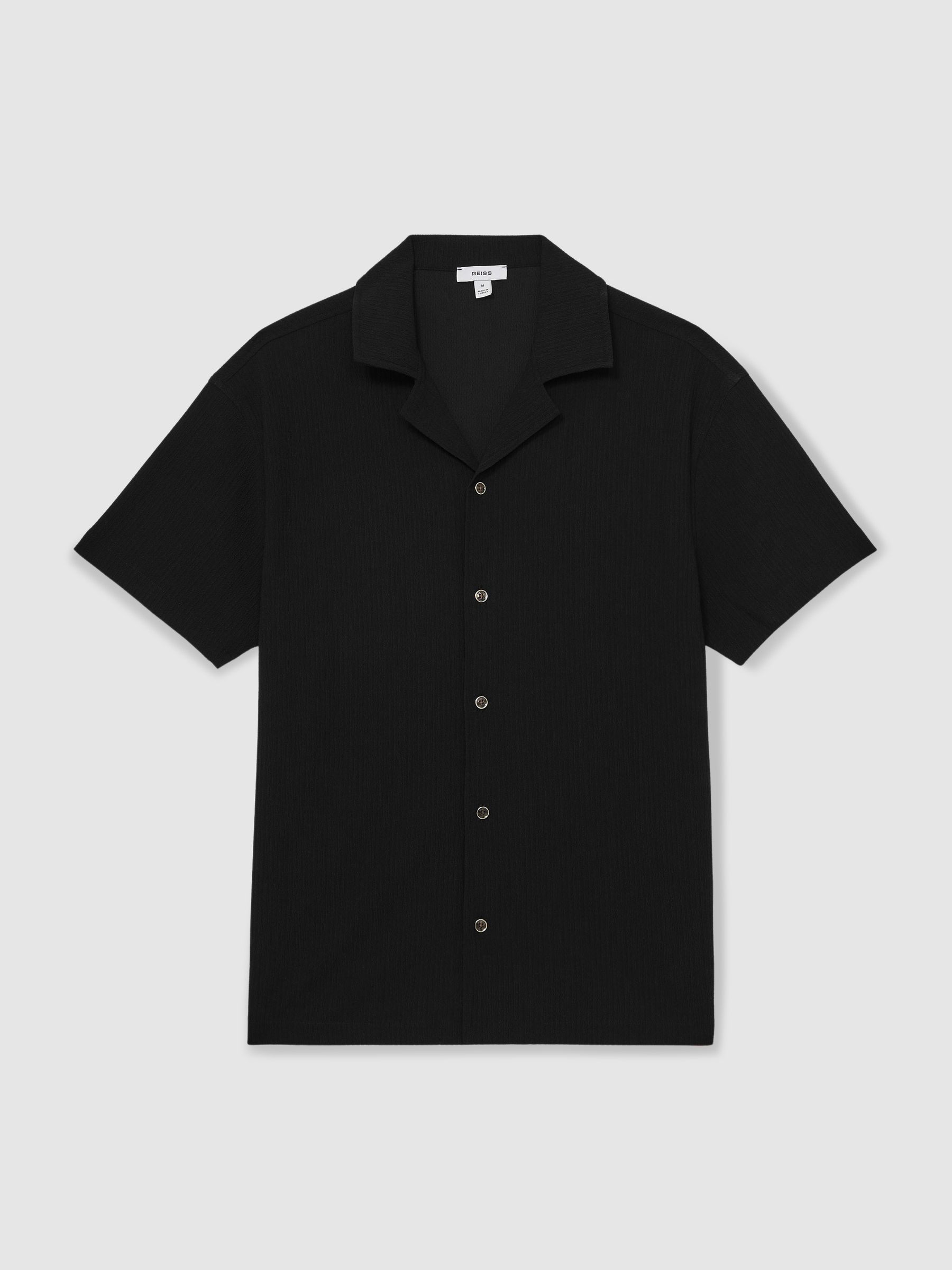 Textured Cuban Collar Shirt in Black - Image 2 of 7