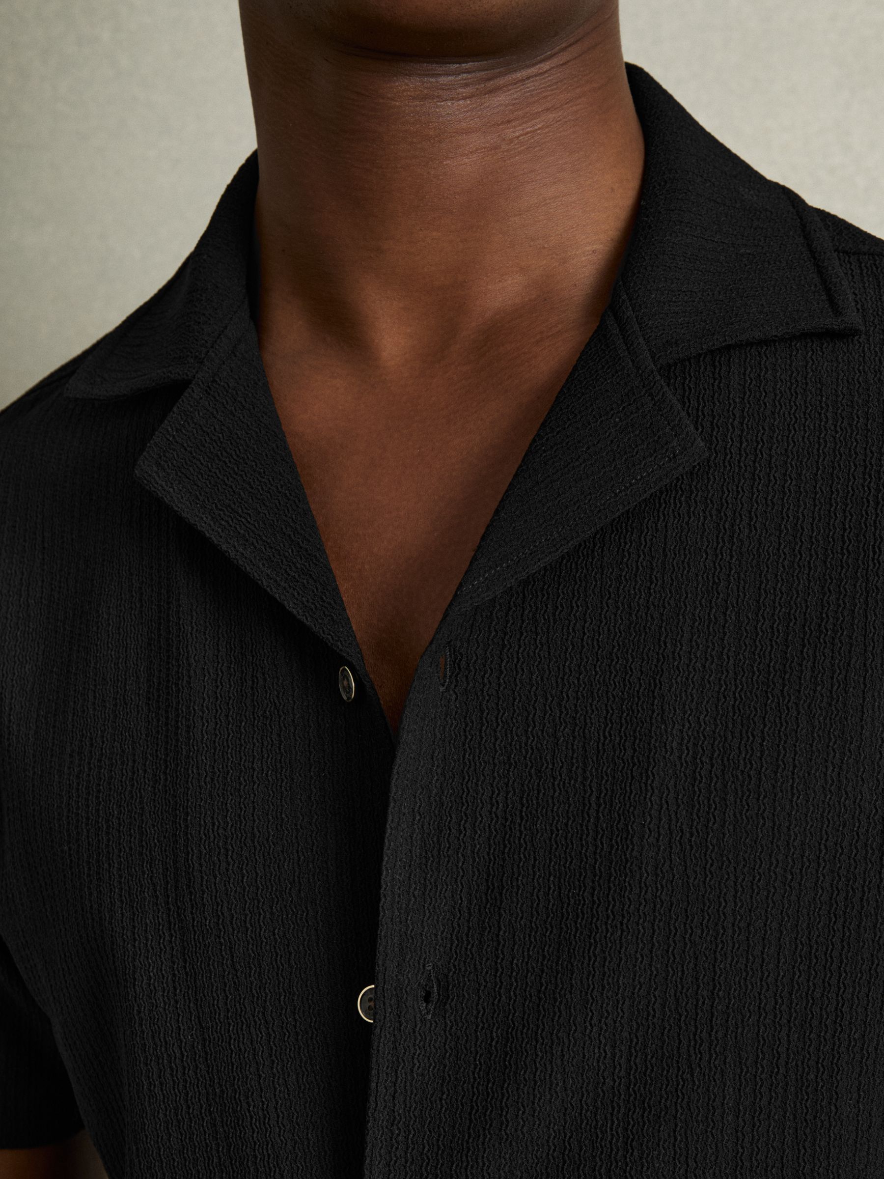 Textured Cuban Collar Shirt in Black - Image 4 of 7