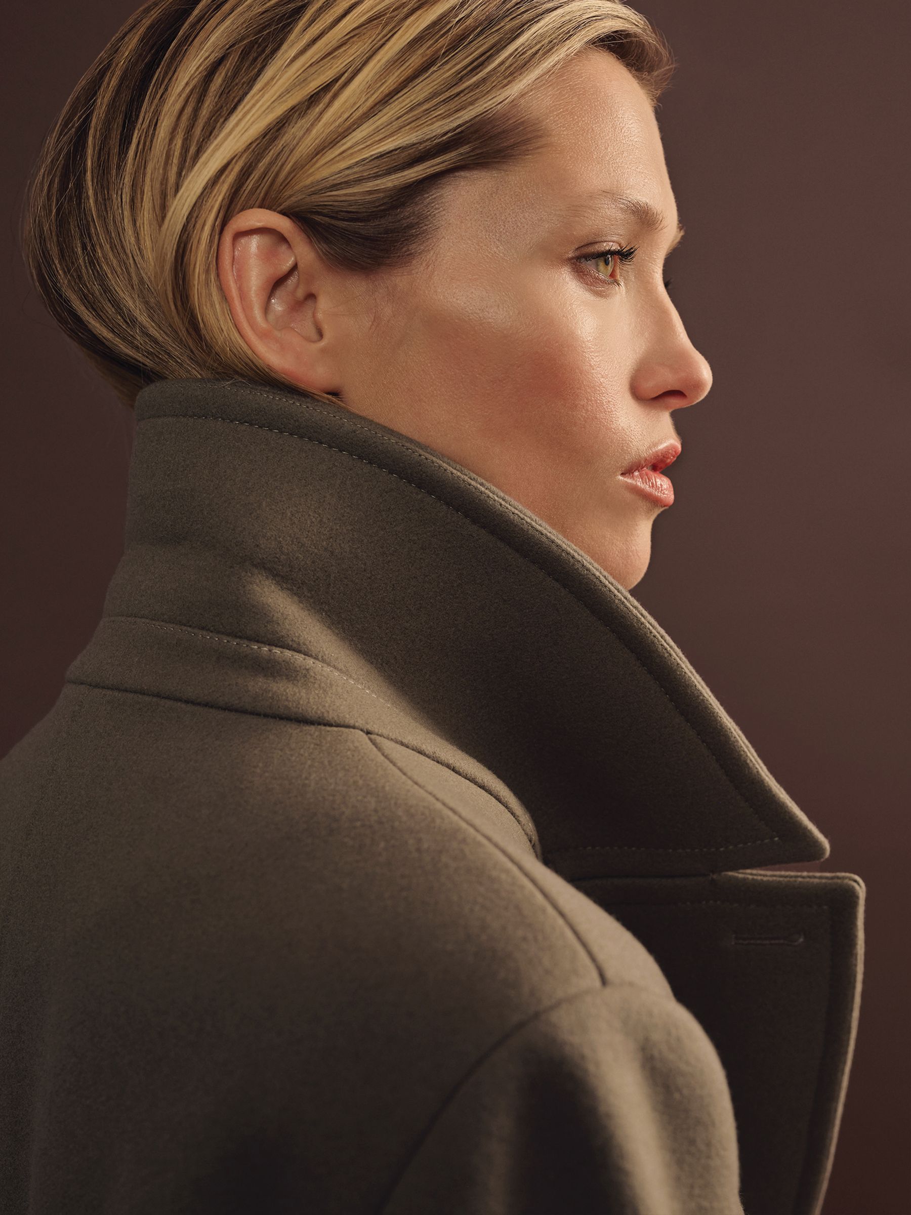 Atelier Wool-Blend Longline Coat in Khaki - Image 3 of 8