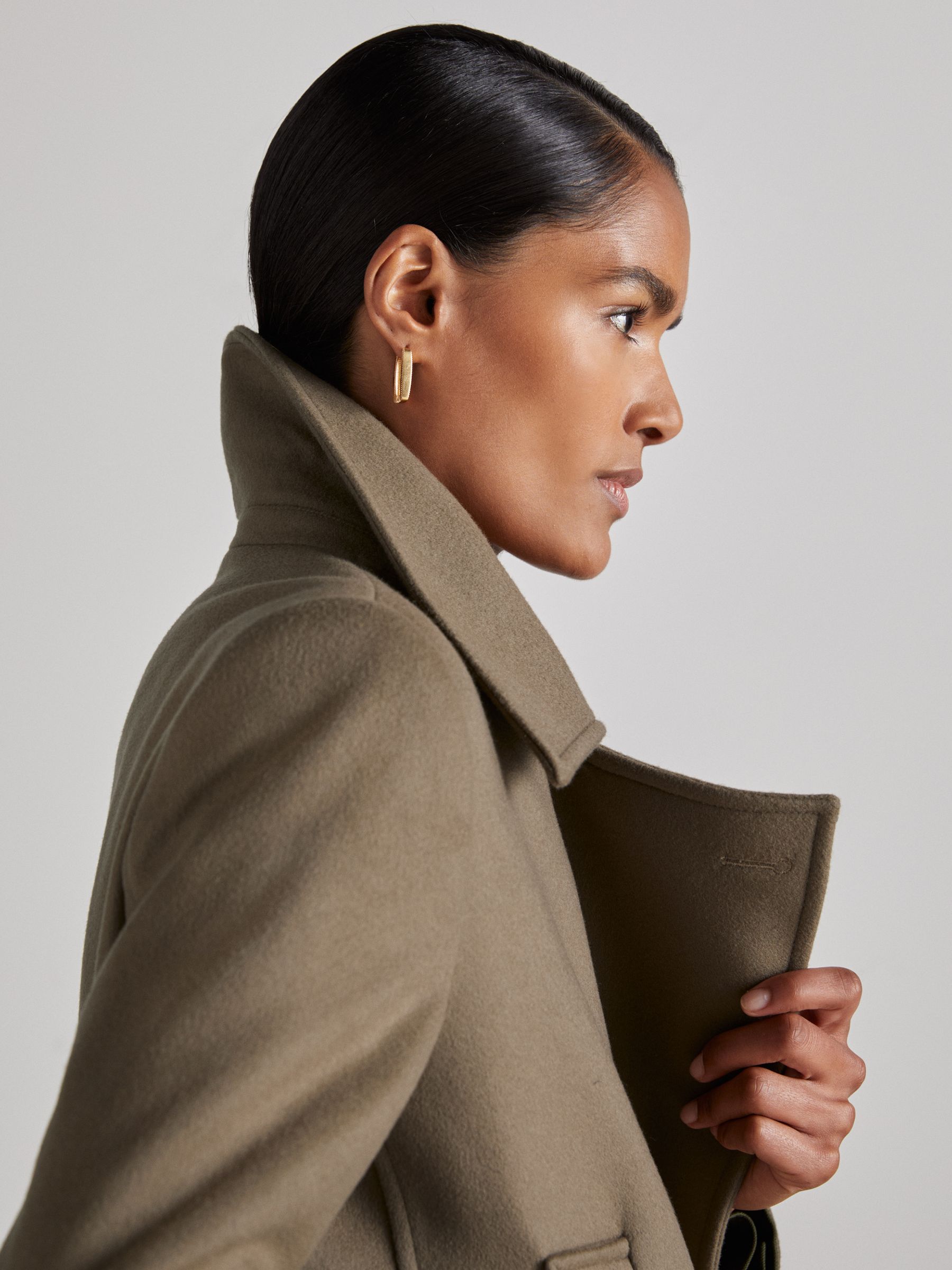 Atelier Wool-Blend Longline Coat in Khaki - Image 6 of 8