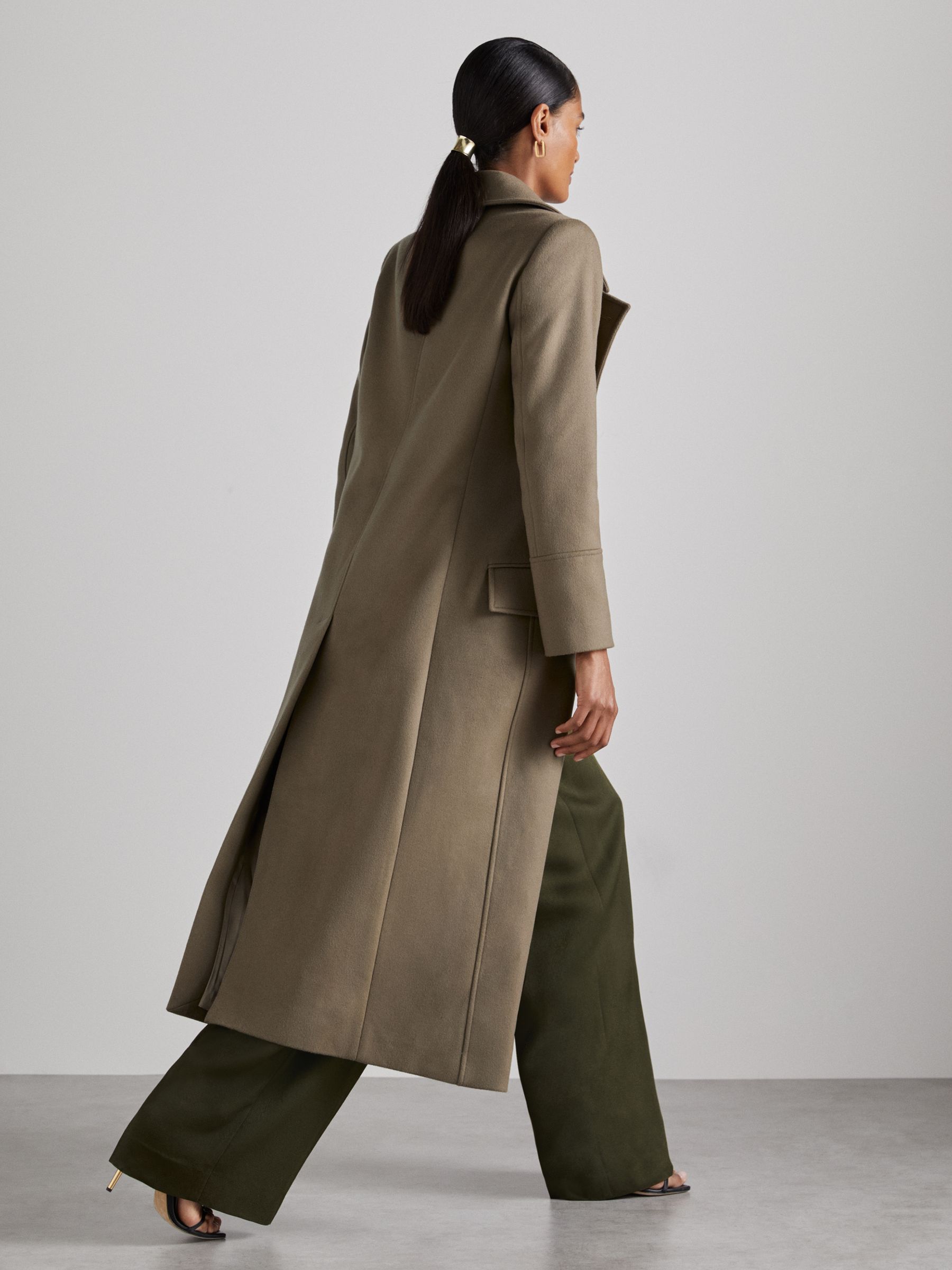 Reiss Atelier Wool-Blend Longline Coat in Khaki | REISS
