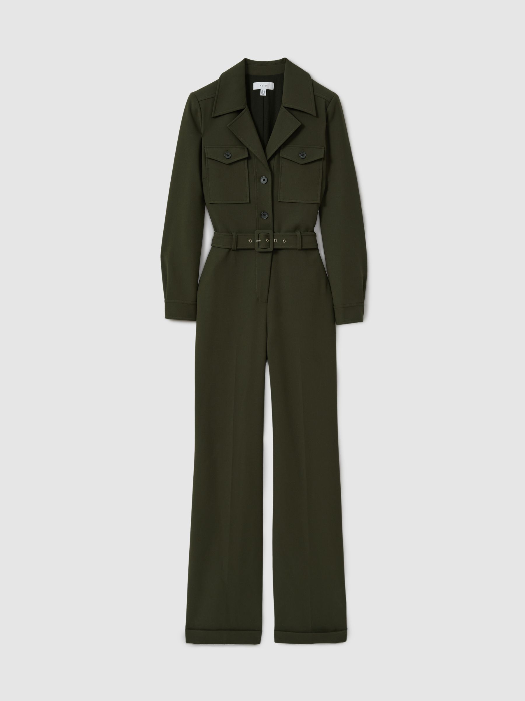 Belted Utility Jumpsuit in Dark Green - Image 2 of 5
