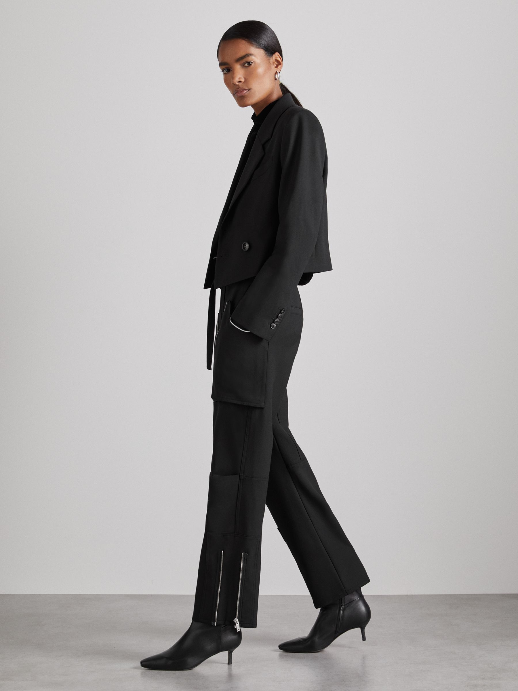 Atelier Zipped Crepe Trousers in Black - Image 1 of 6