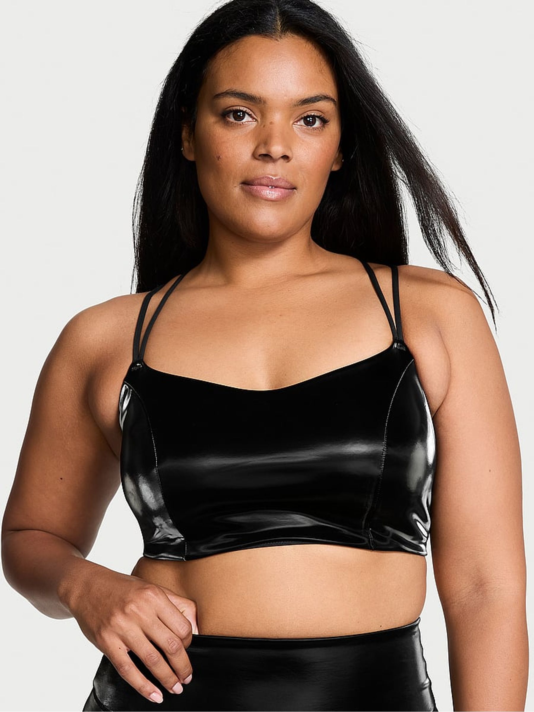 Black Elevate™ Strappy Shine Low Support Sports Bra - Image 1 of 3